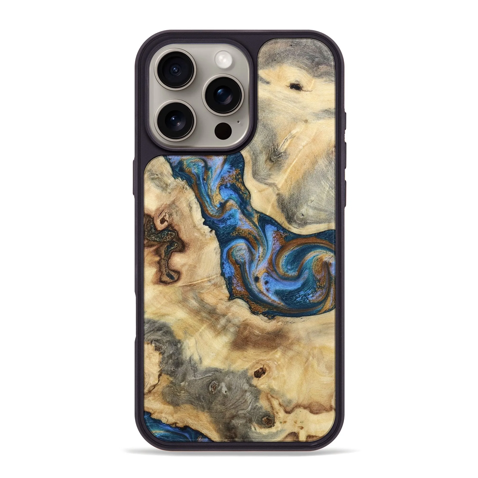 Iphone 16 Pro Max Wood Phone Case - Contina (Teal & Gold, 780985) Anti Finger Smear