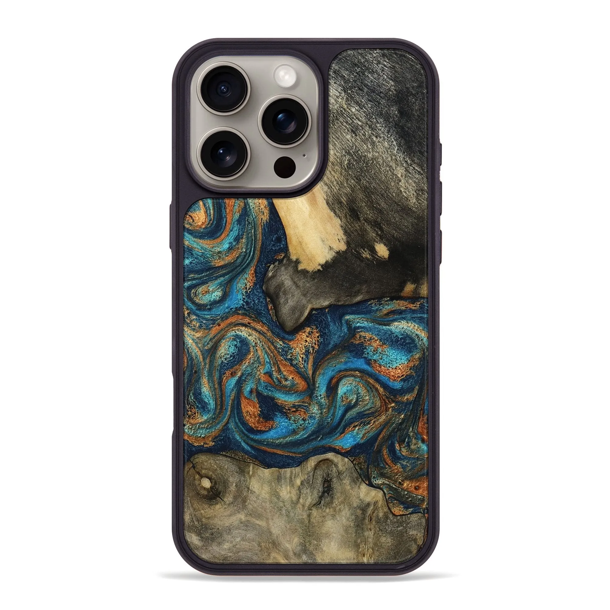 Crystal Clear Screen Anti Blue Light Iphone 16 Pro Max Wood Phone Case - Johnna (Teal & Gold, 781673)