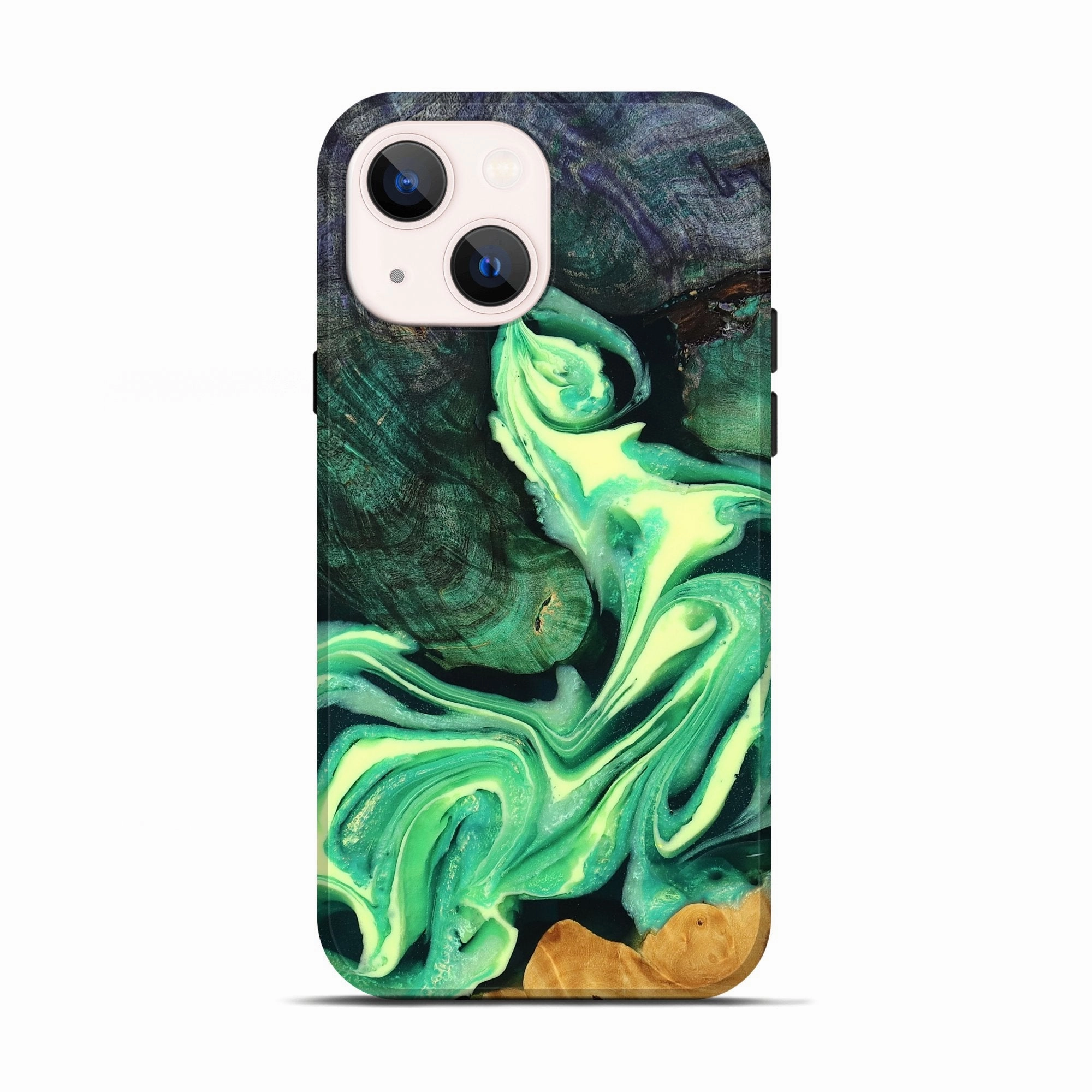 Iphone 13 Wood Live Edge Phone Case - Tristan (Green, 778753) Anti Static Fingerprint Resistant Screen