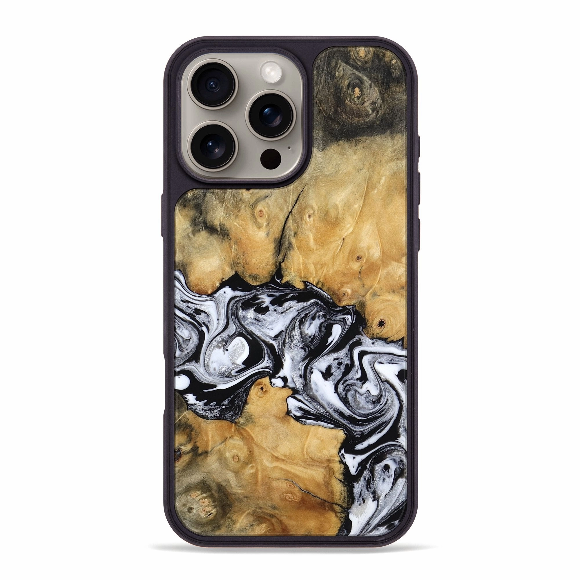 Iphone 16 Pro Max Wood Phone Case - Vicky (Black & White, 770076) Anti Shock Film Fingerprint Resistant Screen
