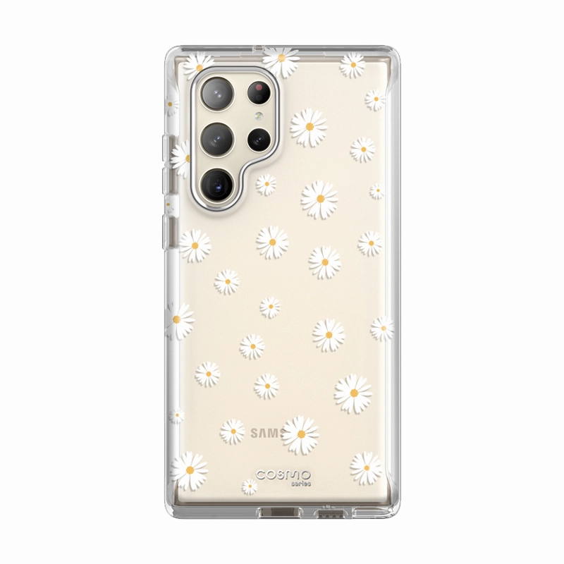 Edge Guard HD Clarity Galaxy S23 Ultra Cosmo Case -White Daisy