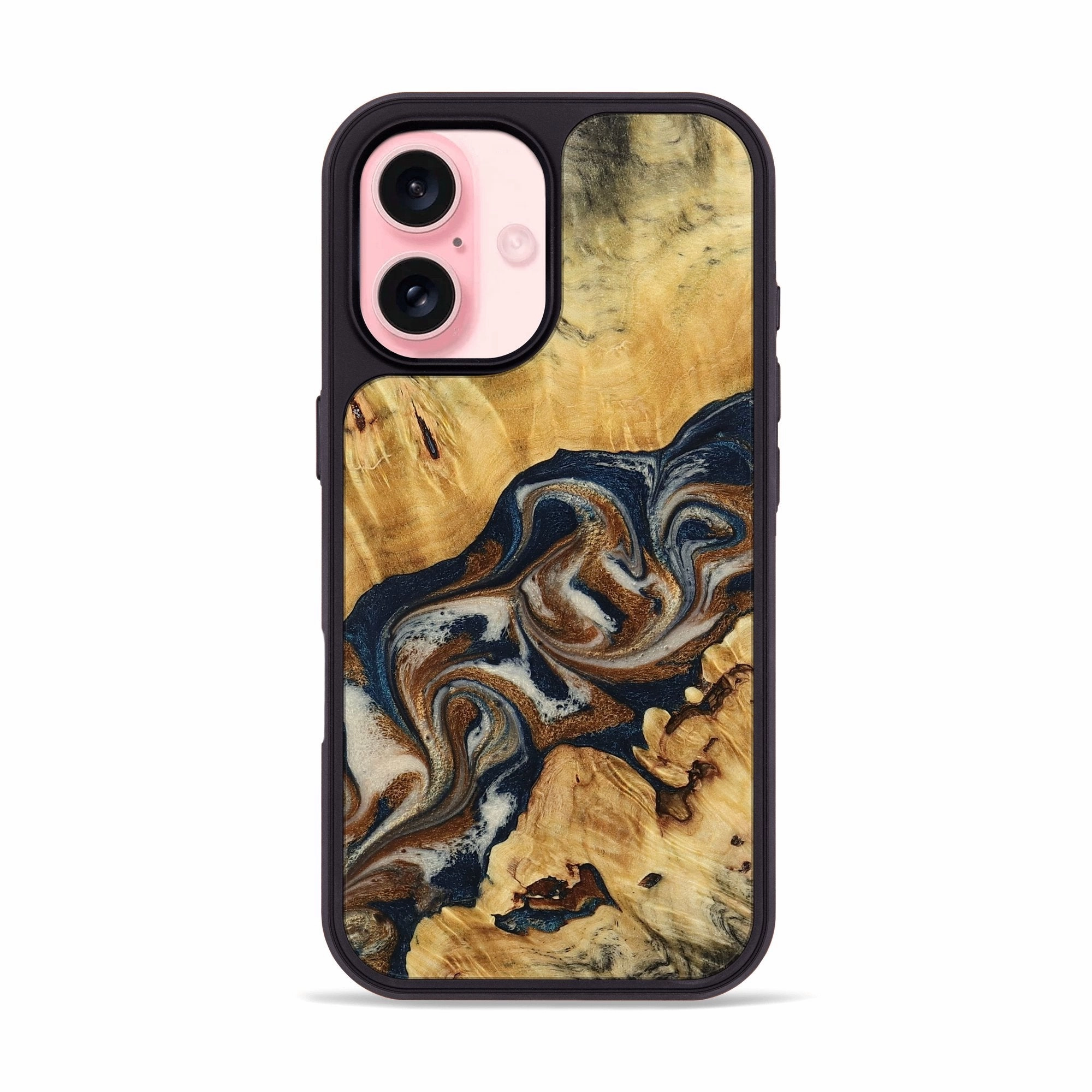 Anti Glare Film Bubble Free Iphone 16 Wood Phone Case - Stormi (Teal & Gold, 780267)