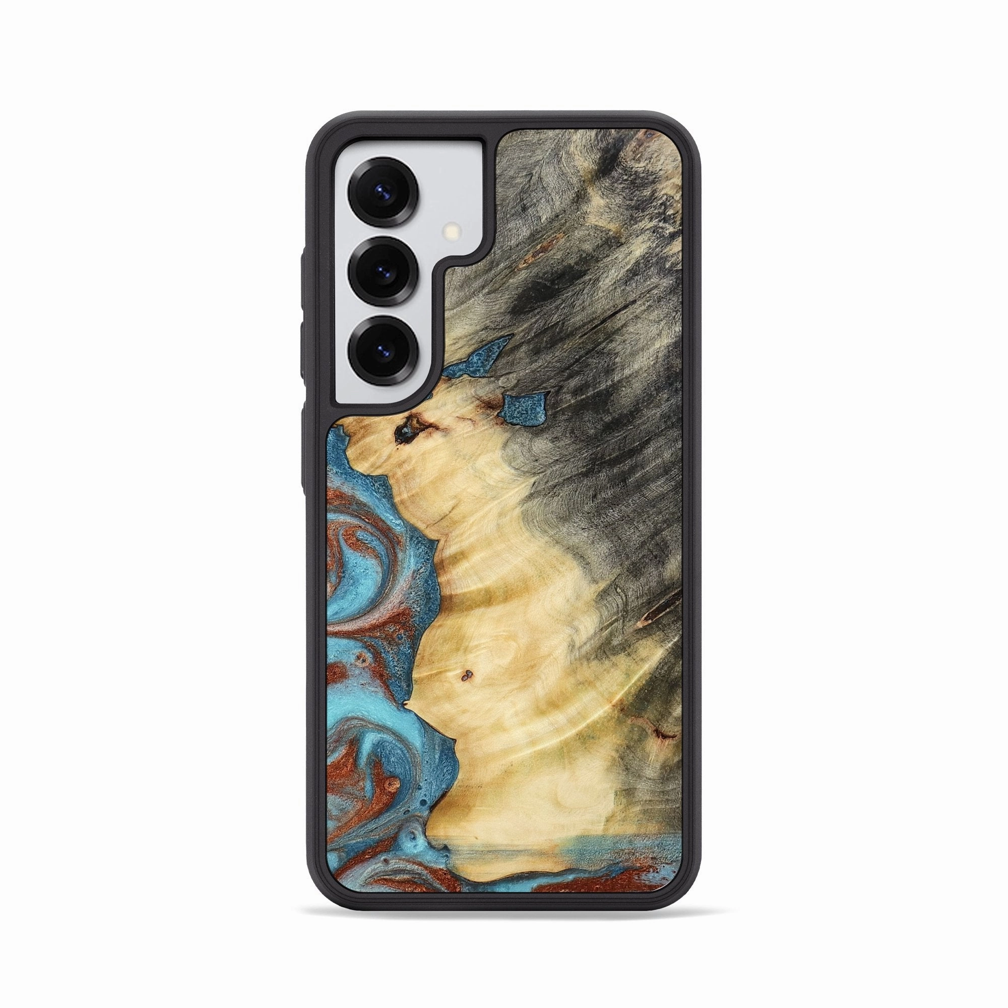 Shock Absorption Case Friendly Galaxy S25 Wood Phone Case - Julio (Teal & Gold, 772162)