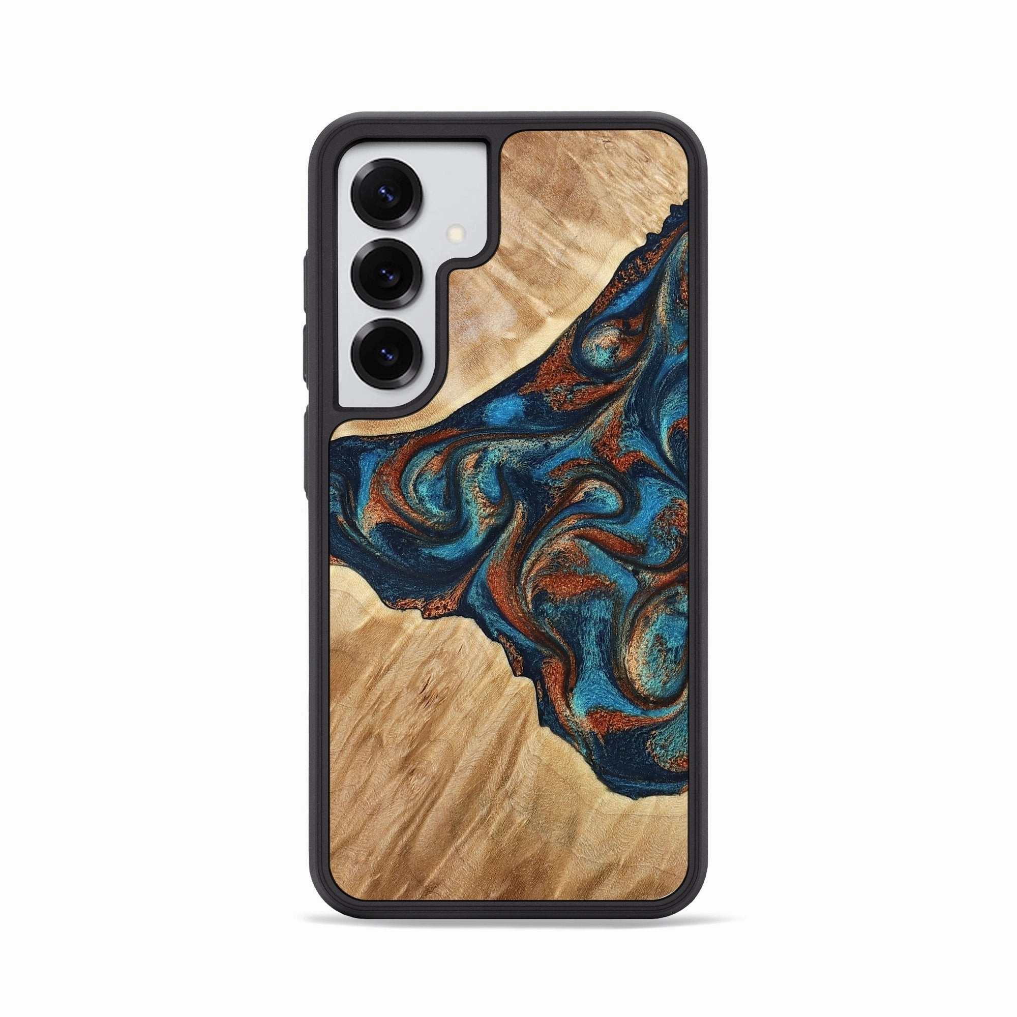 Anti Blue Light Self Healing Galaxy S25 Wood Phone Case - Mervin (Teal & Gold, 778581)
