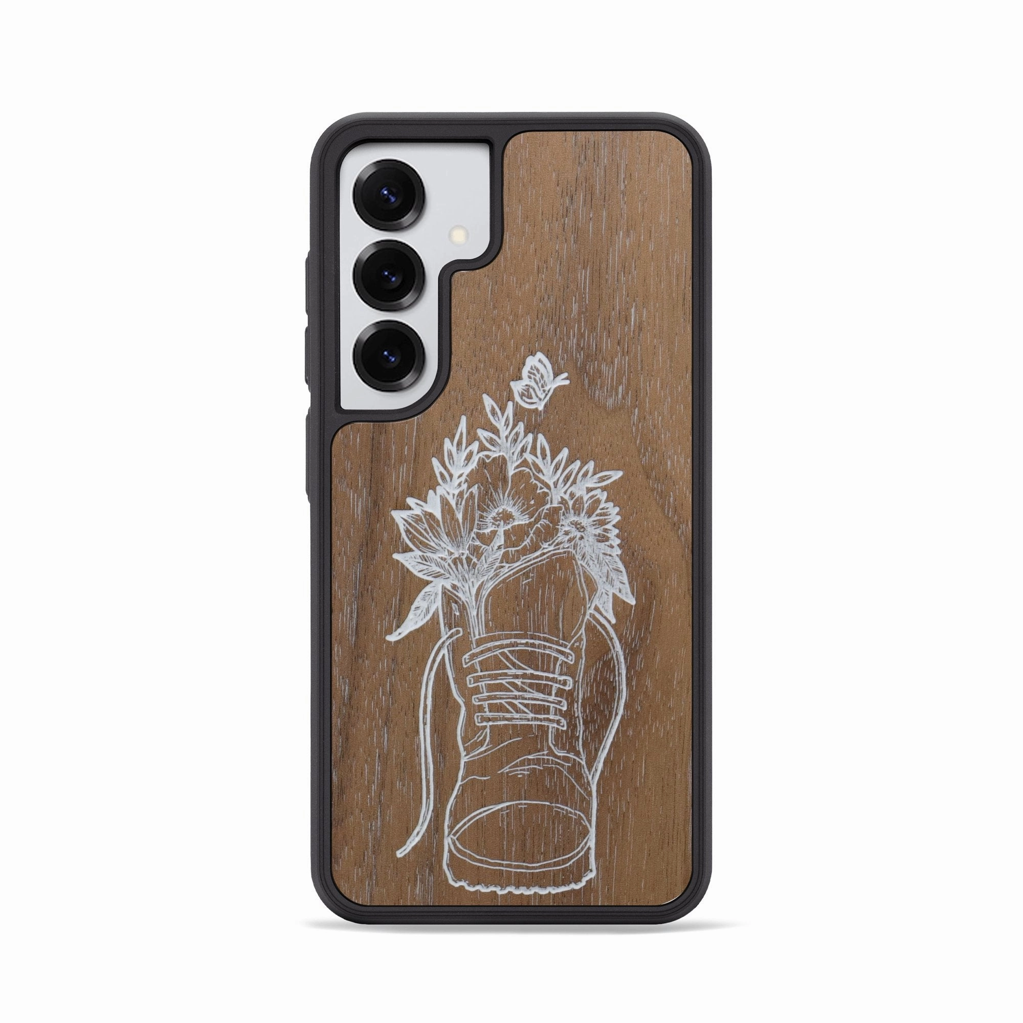 Galaxy S25 Wood Phone Case - Wildflower Walk - Walnut (Curated) Crystal Clear