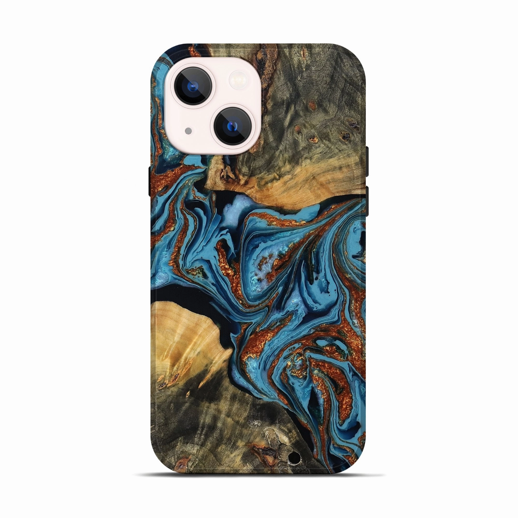 Iphone 13 Wood Live Edge Phone Case - Amara (Teal & Gold, 781034) Anti Static Film Screen Defense