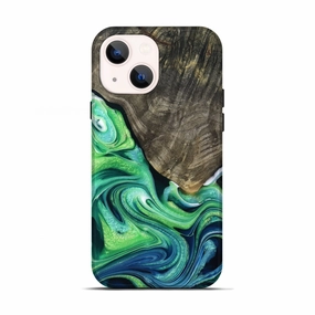 Iphone 13 Wood Live Edge Phone Case - Braden (Green, 778898) Anti Finger Smudge Fingerprint Free