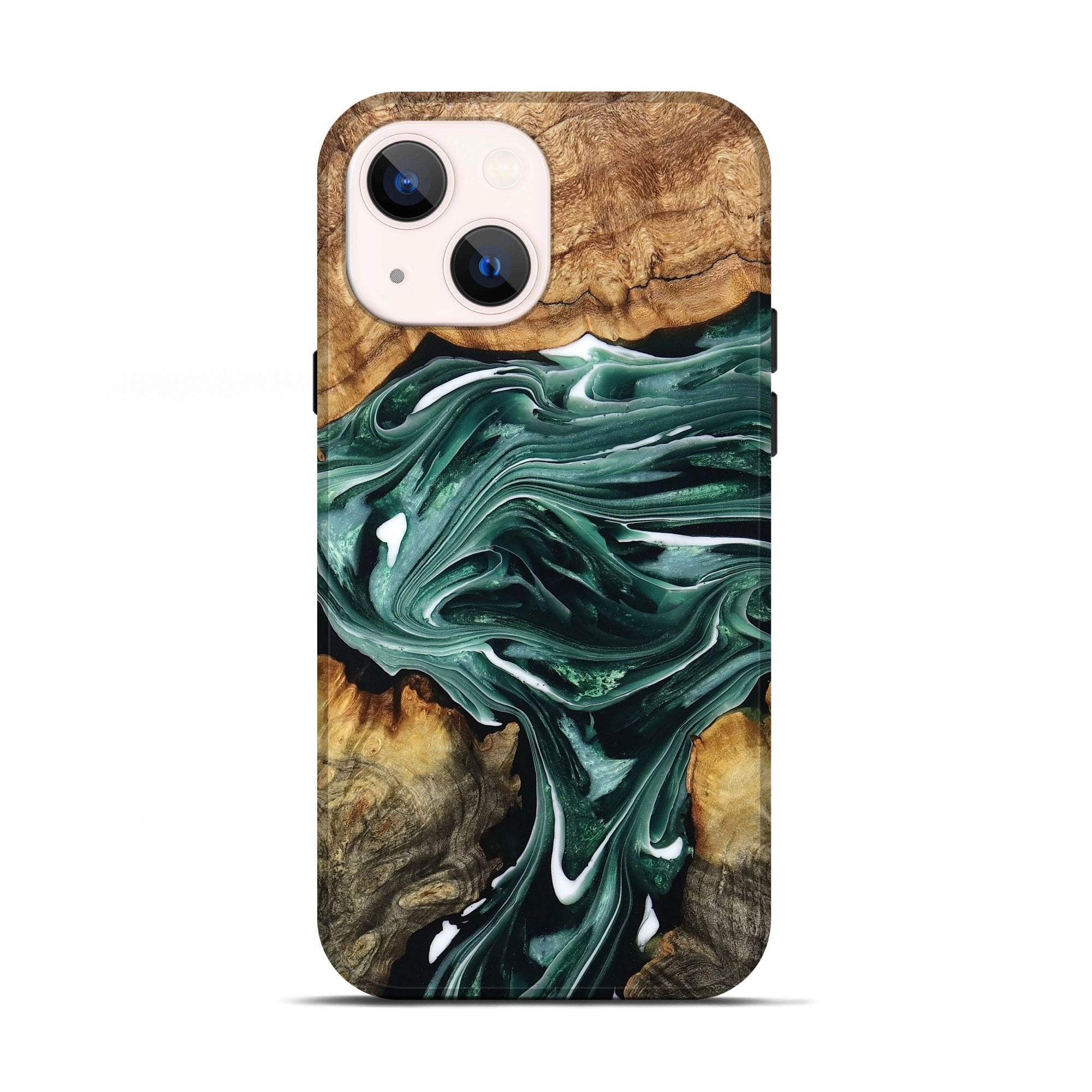 Iphone 13 Wood Live Edge Phone Case - Benson (Green, 776435) Anti Glare Film