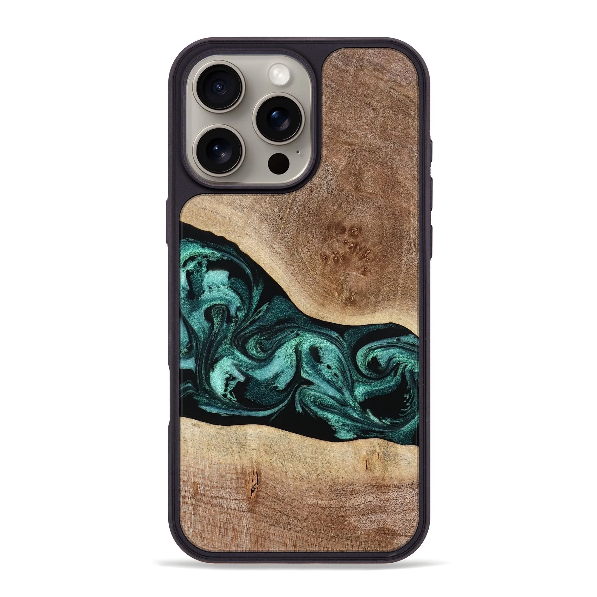 Iphone 16 Pro Max Wood Phone Case - Lilla (Green, 780040) Impact Protection