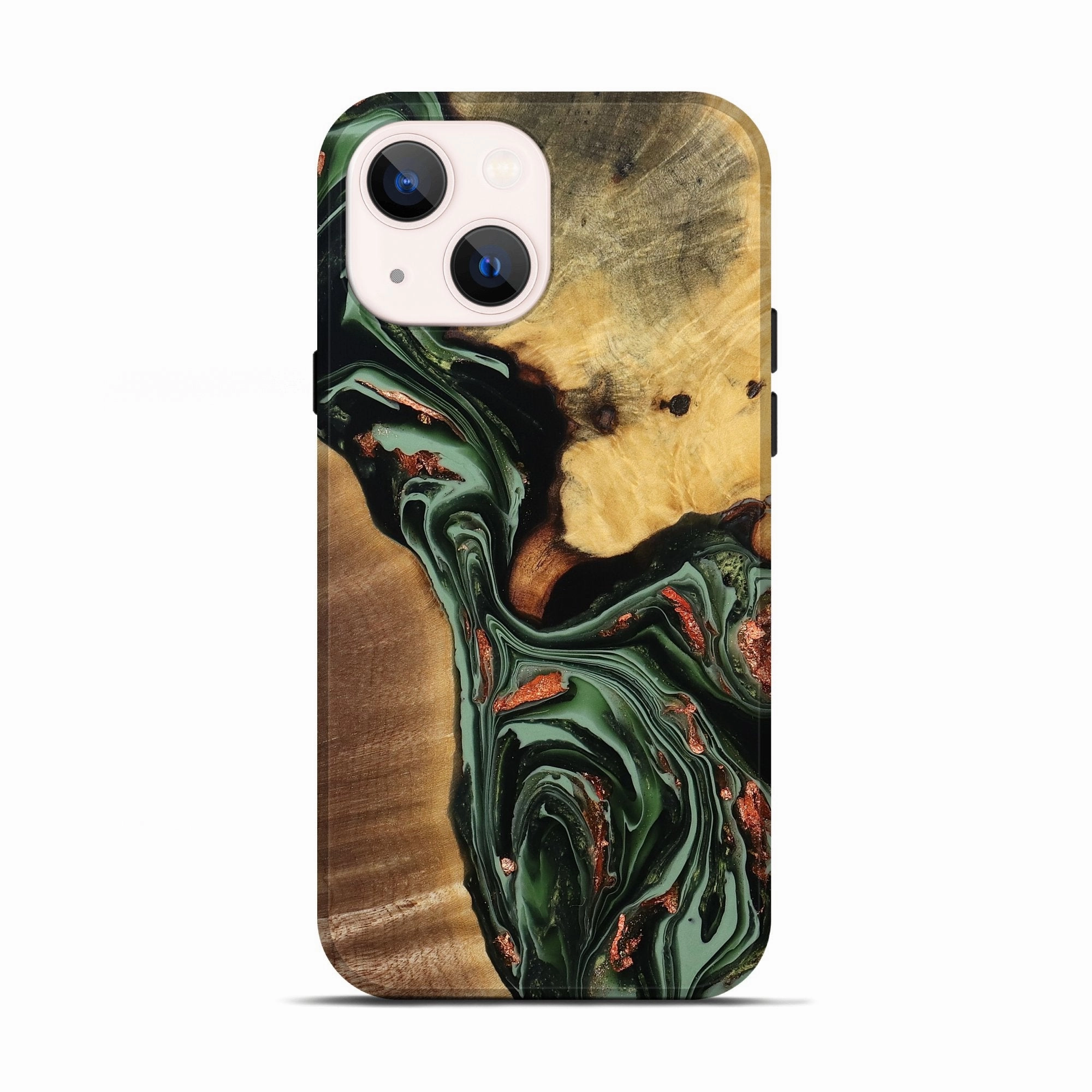 Iphone 13 Wood Live Edge Phone Case - Roland (Green, 777972) Privacy Screen Reinforced Corners