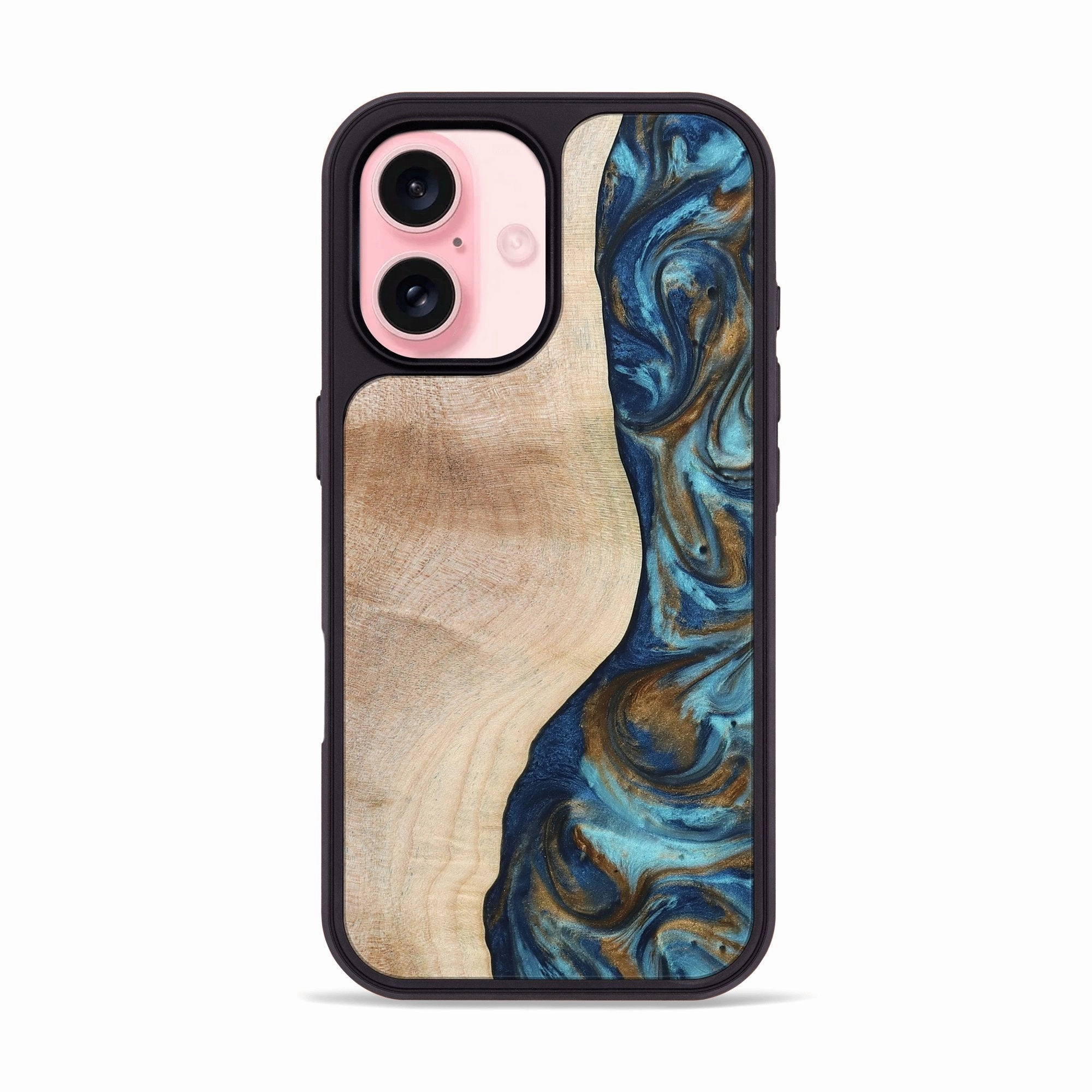 Shatterproof Glass Protective Screen Iphone 16 Wood Phone Case - Alexus (Teal & Gold, 775868)