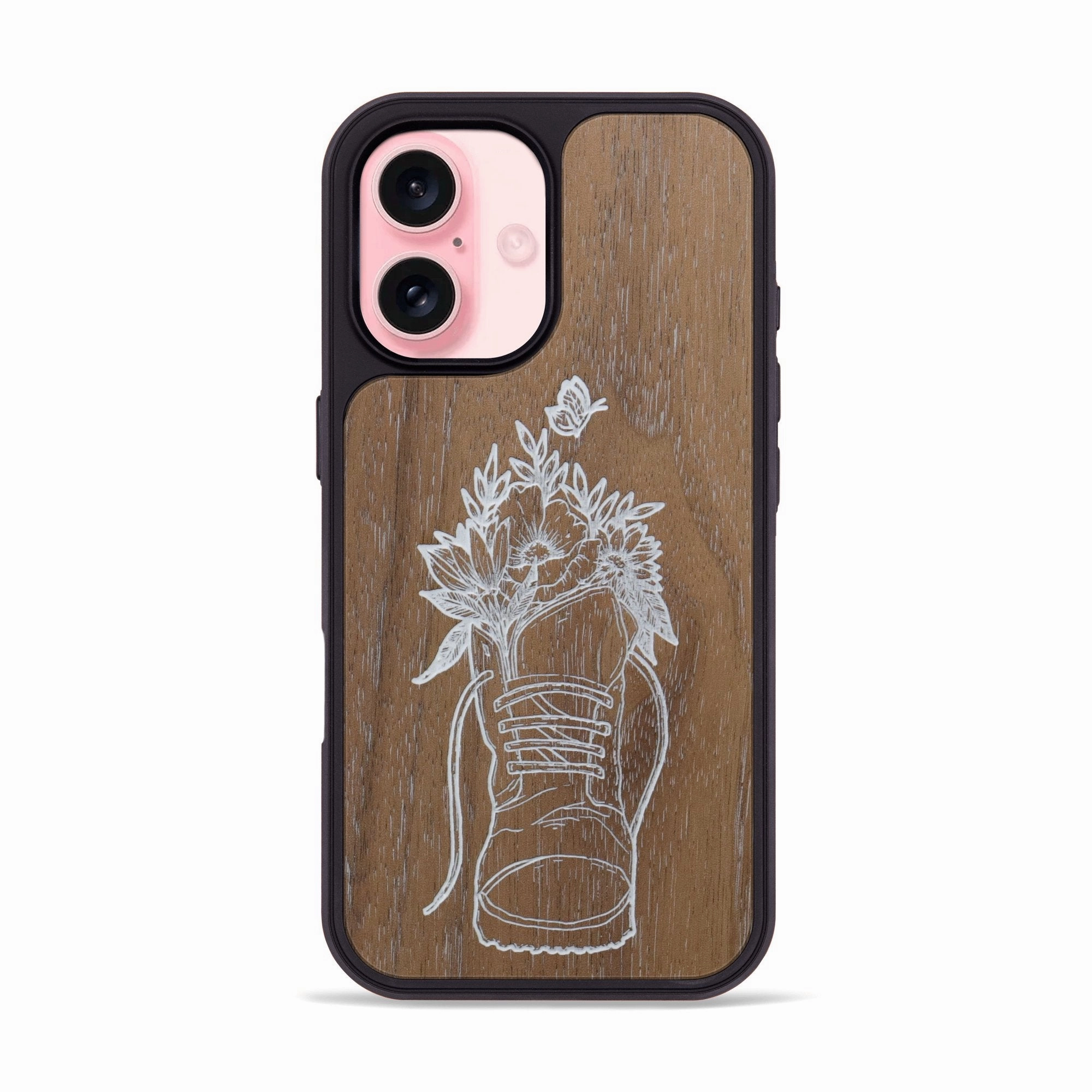 Fingerprint Resistant Anti Dust Film Iphone 16 Wood Phone Case - Wildflower Walk - Walnut (Curated)