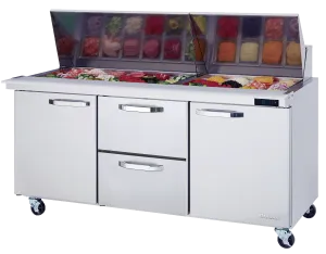 Blue Air - BLMT72-D2M-HC, 2 Drawers 2 Doors (L, R) All Stainless Prep. Table with (30) 1/6 Pans - 72" wide, 20 cu/ft., R-290 Refrigerant