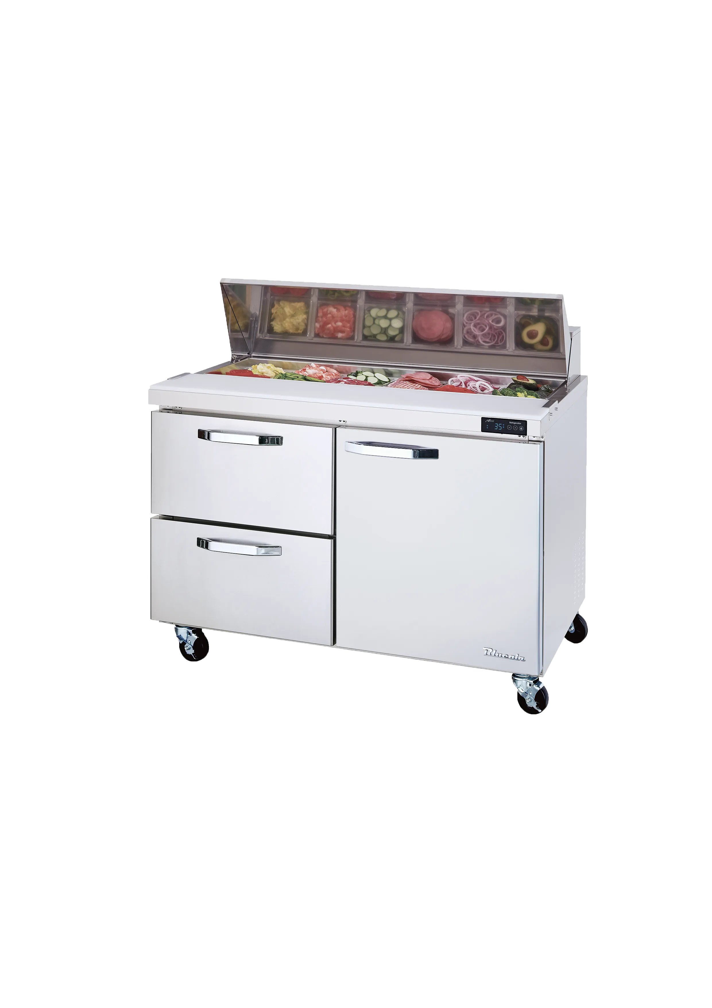 Blue Air - BLPT60-D2L-HC, 2 Drawers 1 Door (R) Prep. Table with (16) 1/6  Pans - 60" wide, 16.5 cu/ft., R-290 Refrigerant