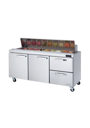 Blue Air - BLPT72-D2R-HC, 2 Drawers 2 Doors (L, M) All Stainless Prep. Table with (18) 1/6 Pans - 72" wide, 20 cu/ft., R-290 Refrigerant