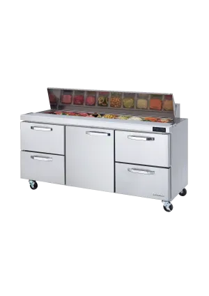 Blue Air - BLPT72-D4RL-HC, 4 Drawers 1 Door (M) All Stainless Prep. Table with (18) 1/6 Pans - 72" wide, 20 cu/ft., R-290 Refrigerant