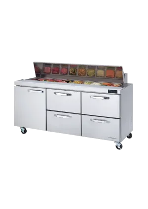 Blue Air - BLPT72-D4RM-HC, 4 Drawers 1 Door (L) All Stainless Prep. Table with (18) 1/6 Pans - 72" wide, 20 cu/ft., R-290 Refrigerant