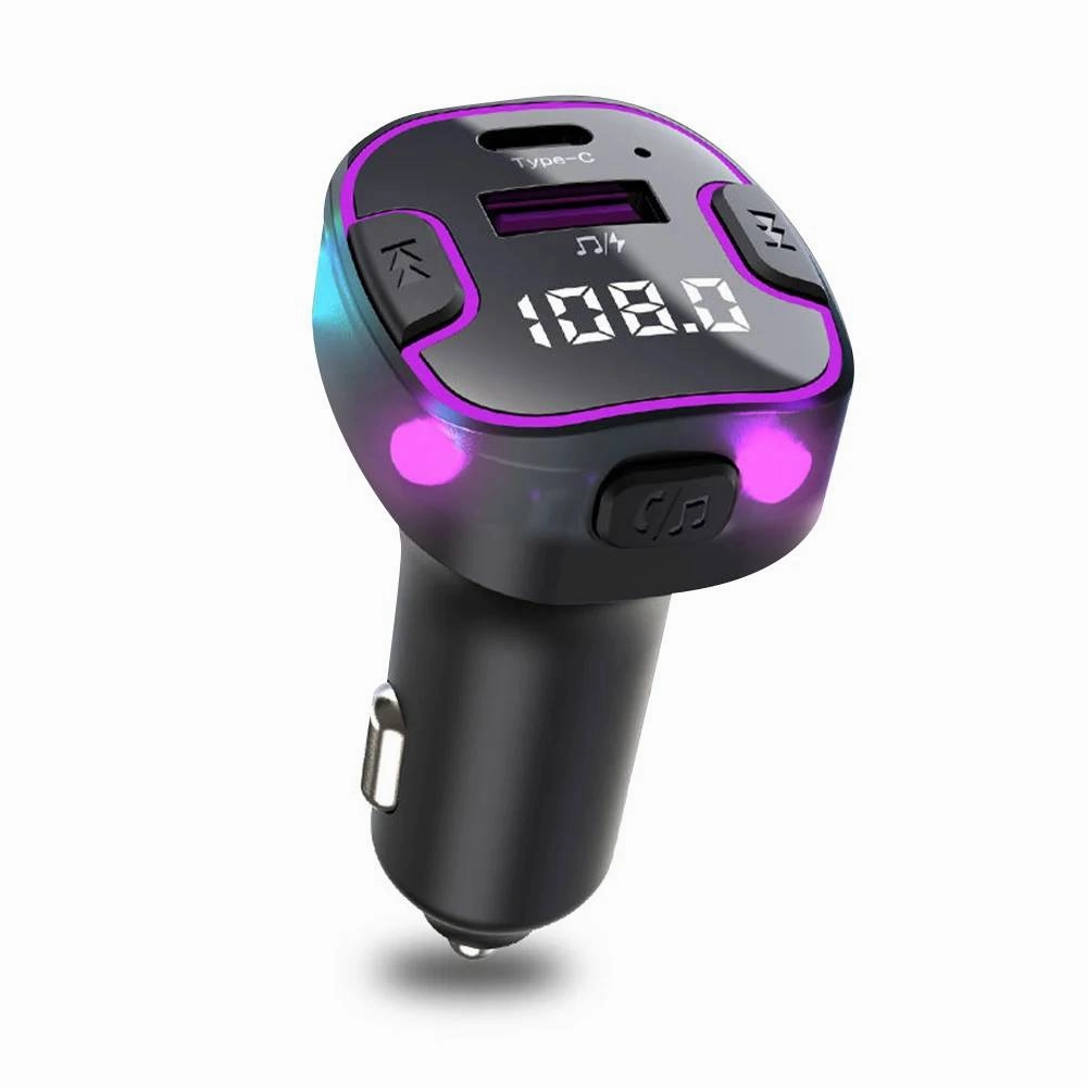 C49 Led Rainbow Car Charger Fm Transmitter Quick Charge Cable