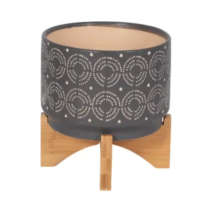 CER, 7" SWIRL PLANTER ON STAND, GRAY