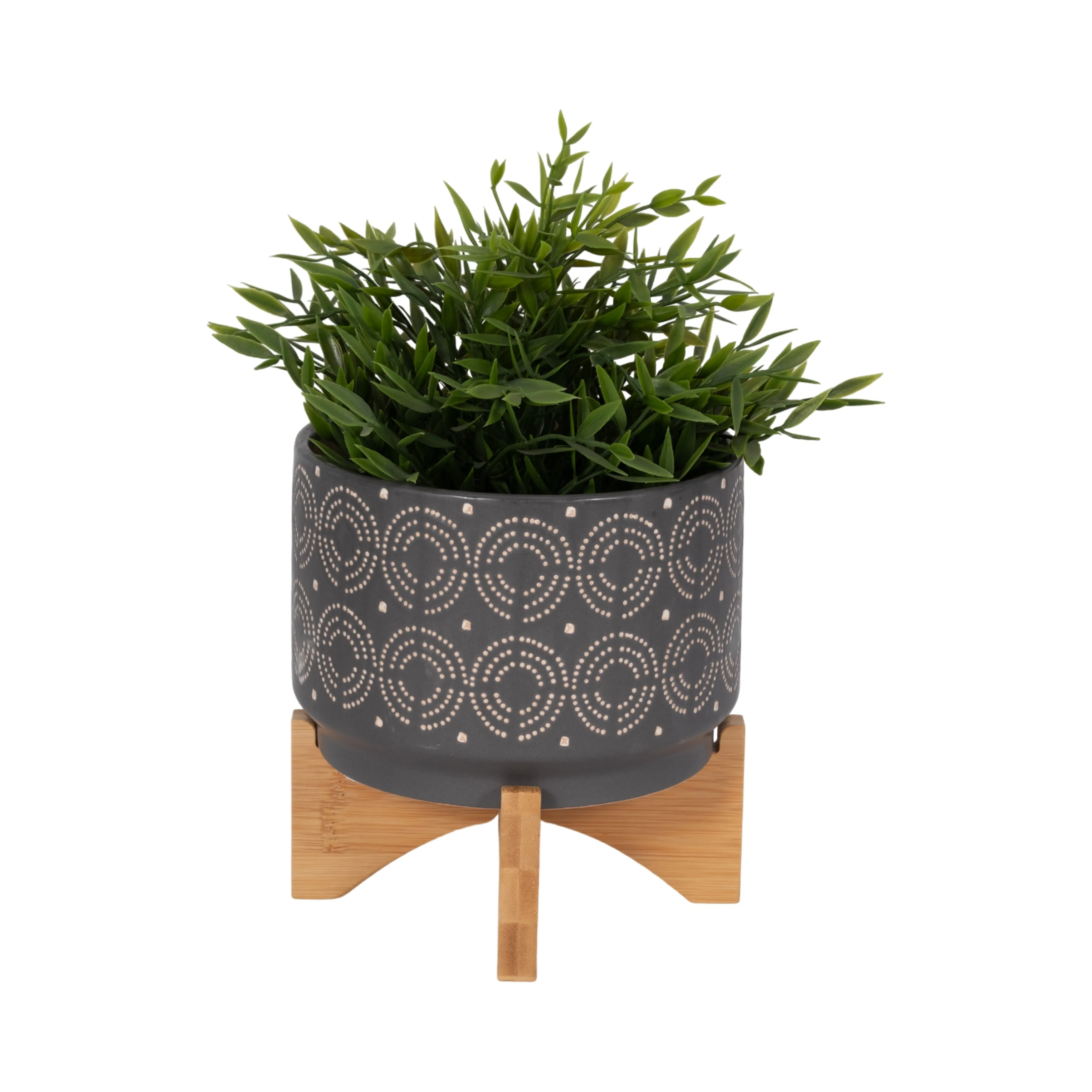 CER, 7" SWIRL PLANTER ON STAND, GRAY