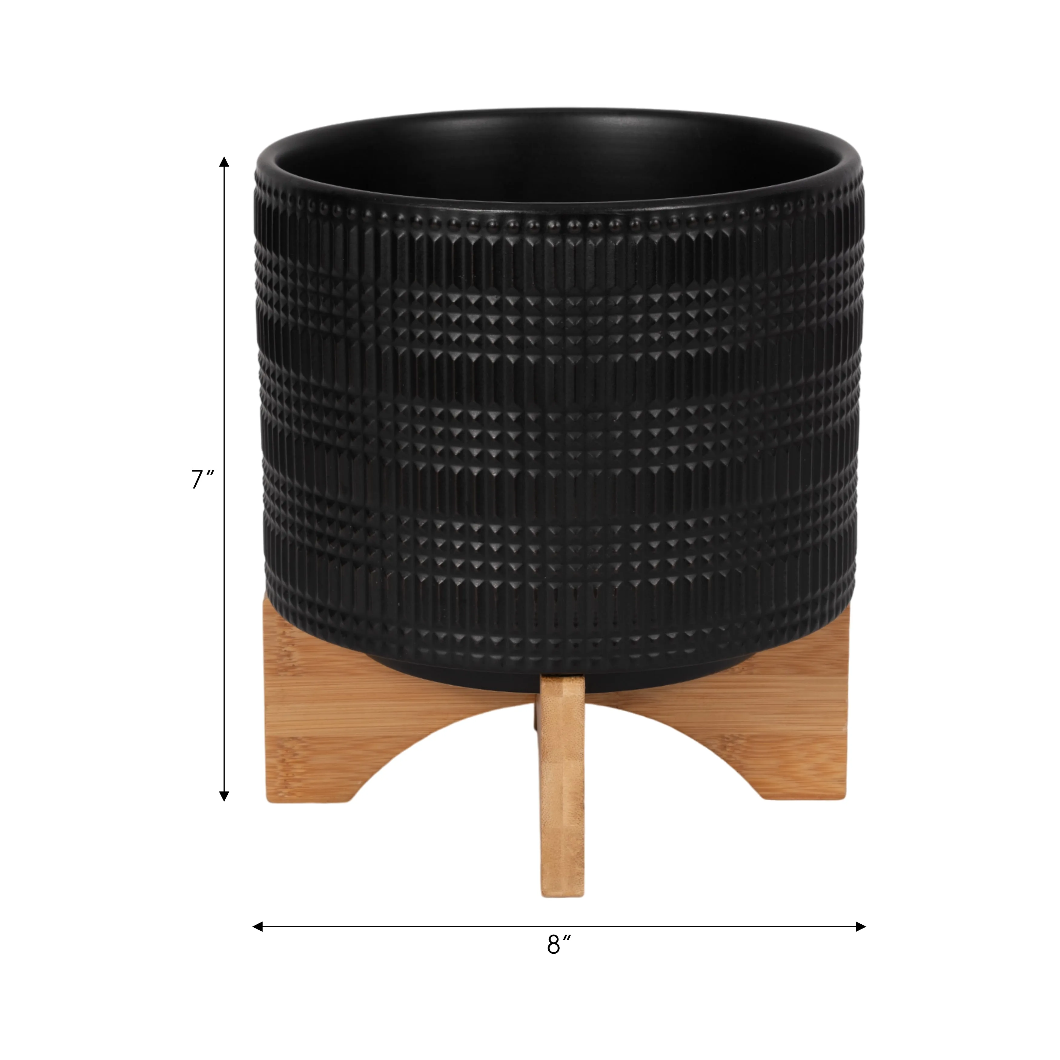 CER, 8" TRIBAL PLANTER W/ STAND, BLACK