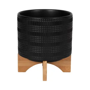 CER, 8" TRIBAL PLANTER W/ STAND, BLACK