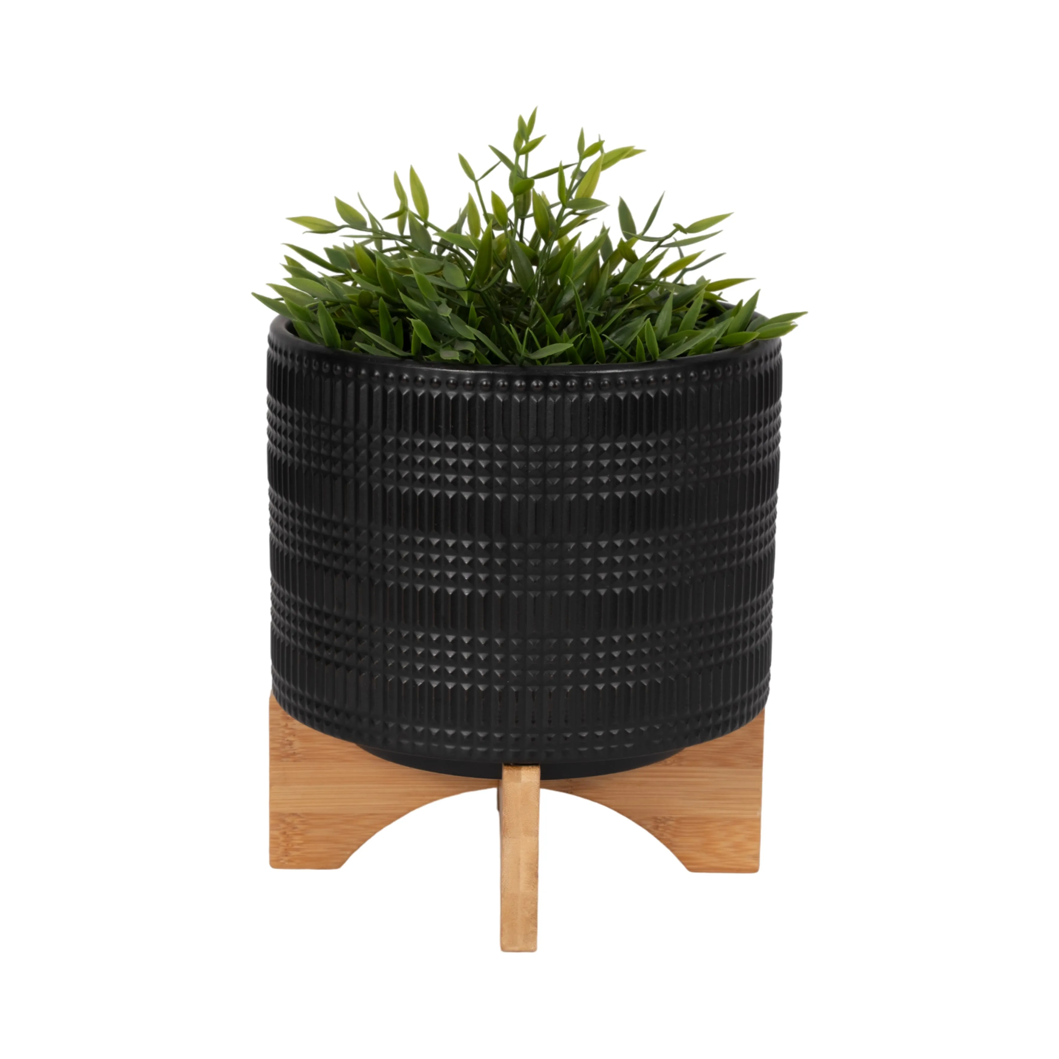 CER, 8" TRIBAL PLANTER W/ STAND, BLACK