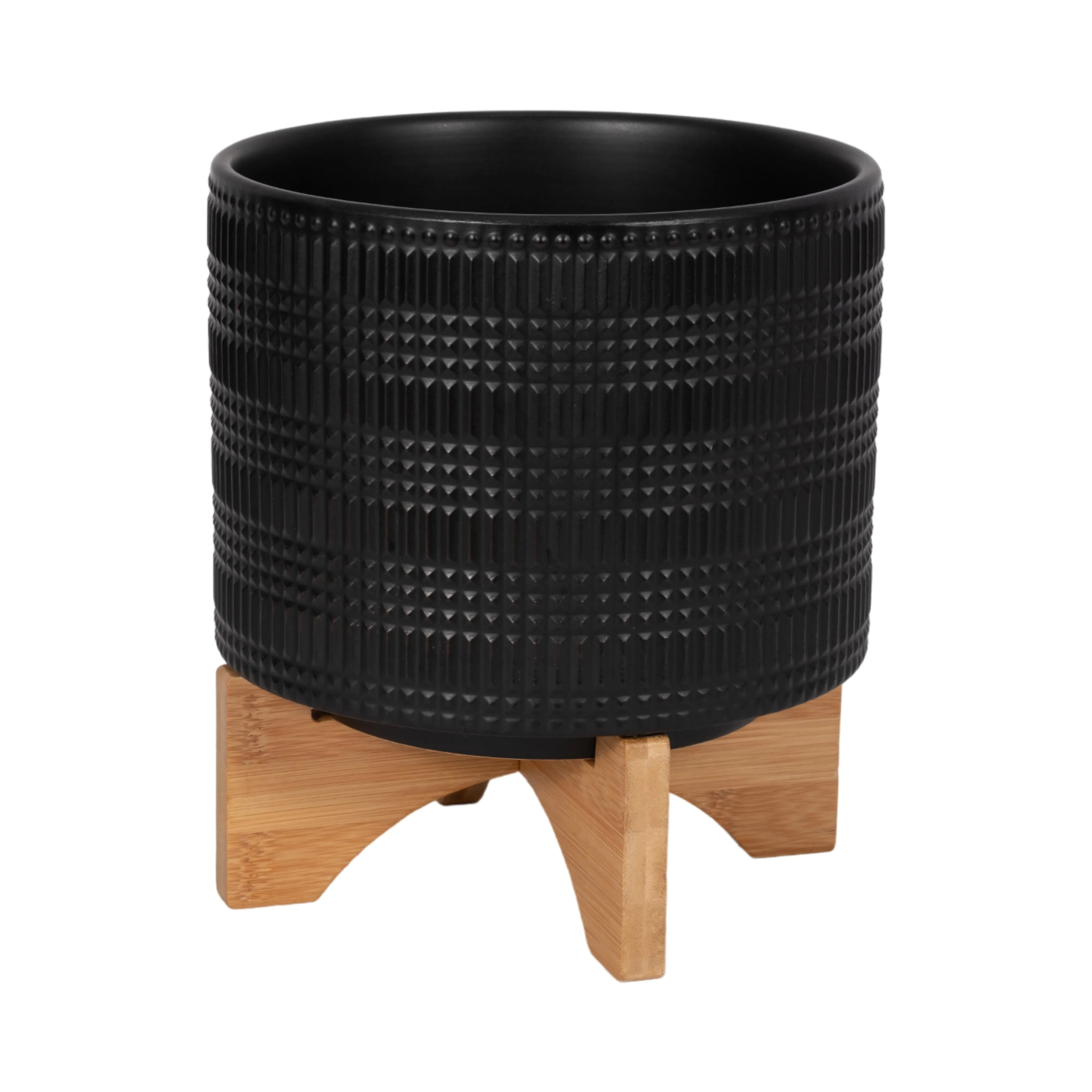 CER, 8" TRIBAL PLANTER W/ STAND, BLACK