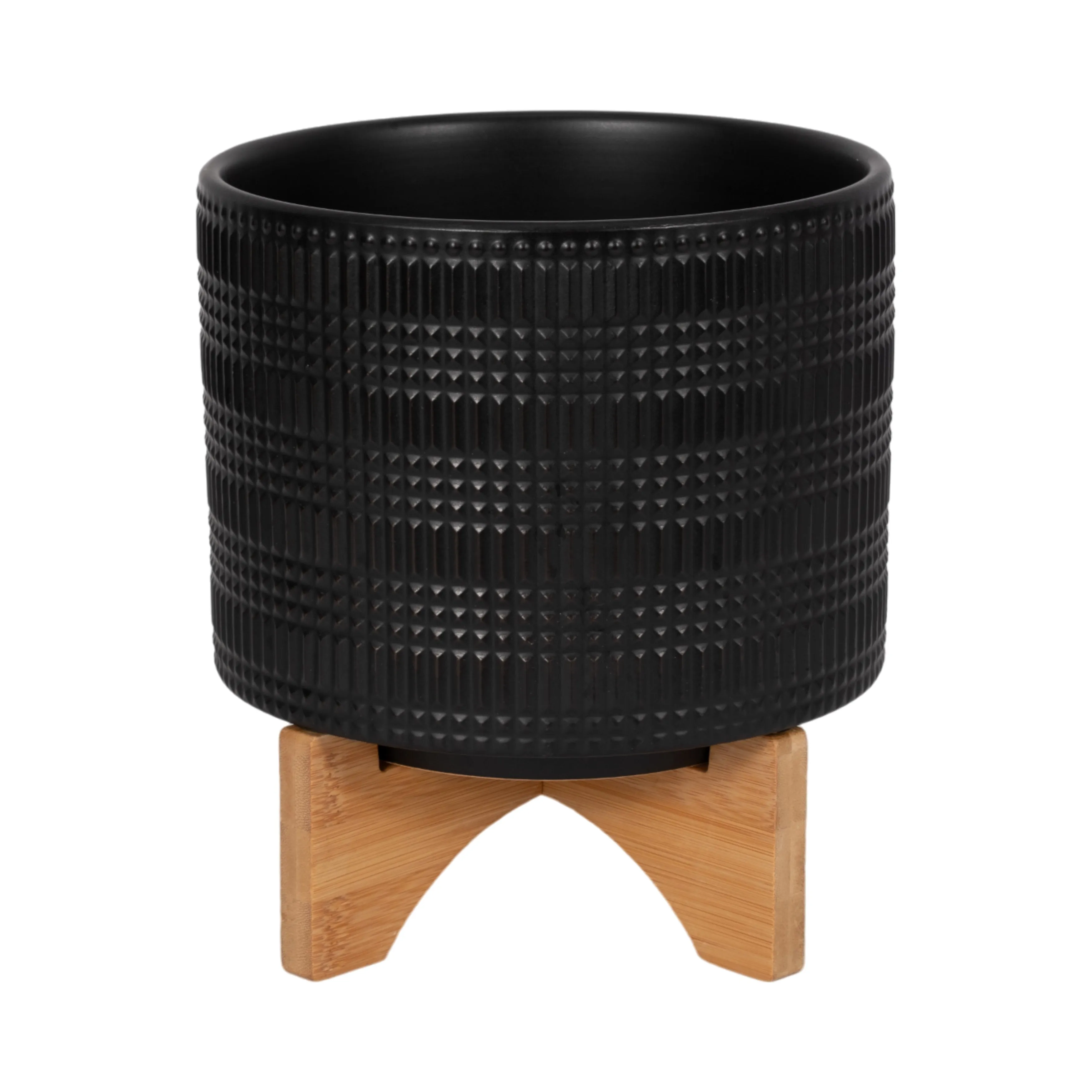 CER, 8" TRIBAL PLANTER W/ STAND, BLACK