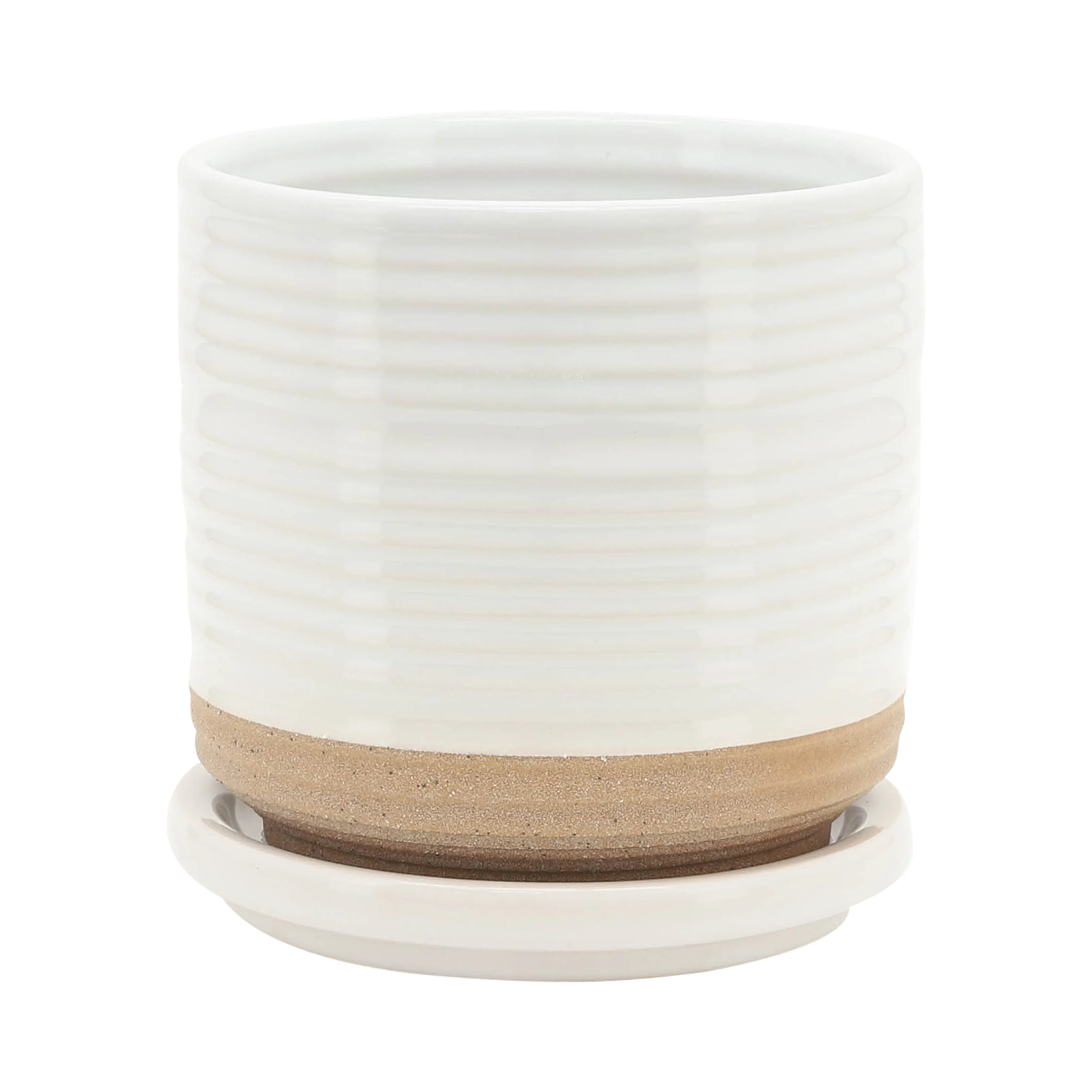 CER, S/2 5/6" PLANTER W/ SAUCER, WHITE