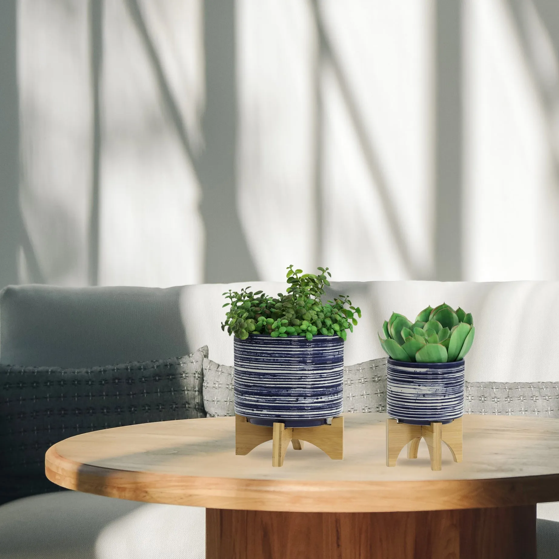 CER, S/2 5/8" PLANTER ON STAND, BLUE