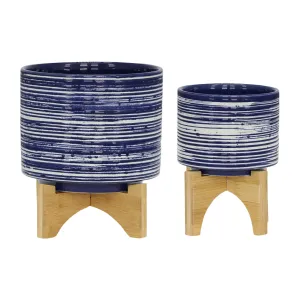 CER, S/2 5/8" PLANTER ON STAND, BLUE