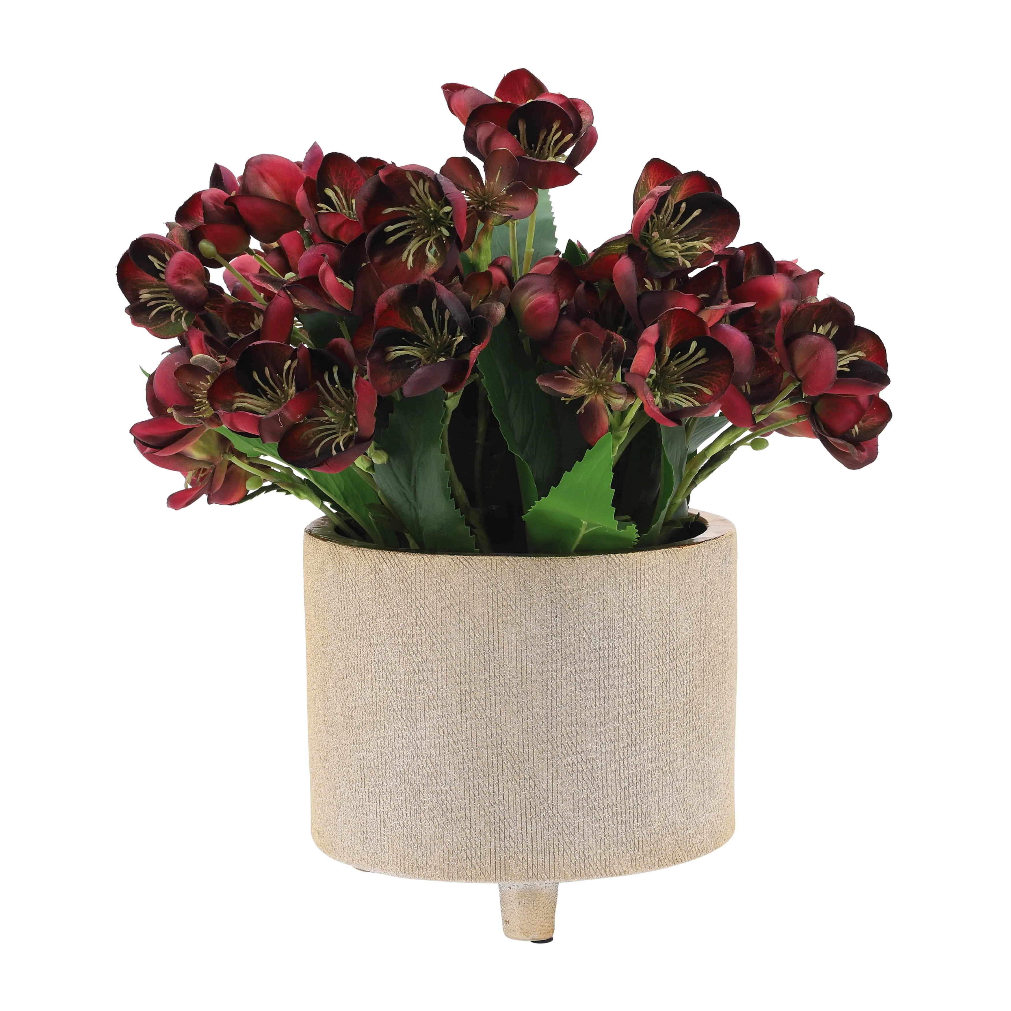 CER, S/2 6/8" FOOTED SCRATCHED PLANTERS, CHAMPAGNE