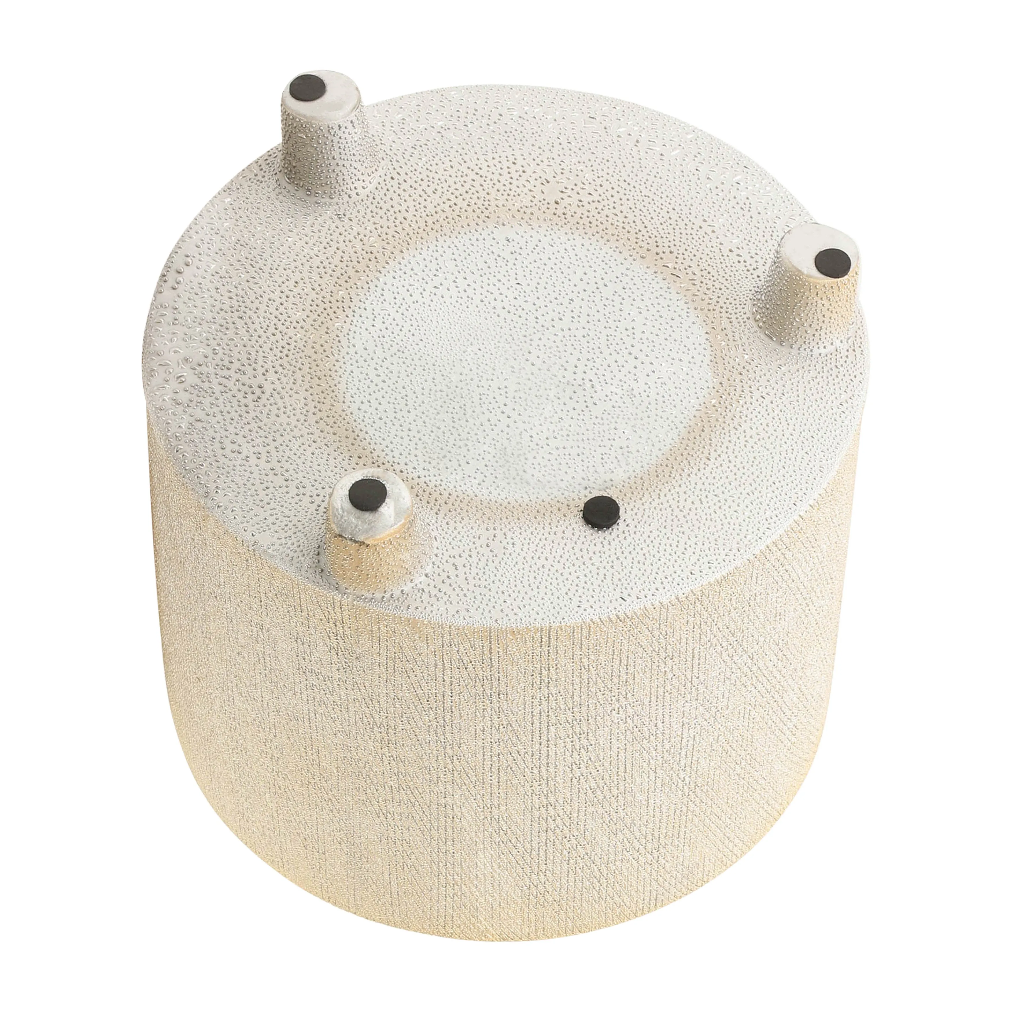 CER, S/2 6/8" FOOTED SCRATCHED PLANTERS, CHAMPAGNE