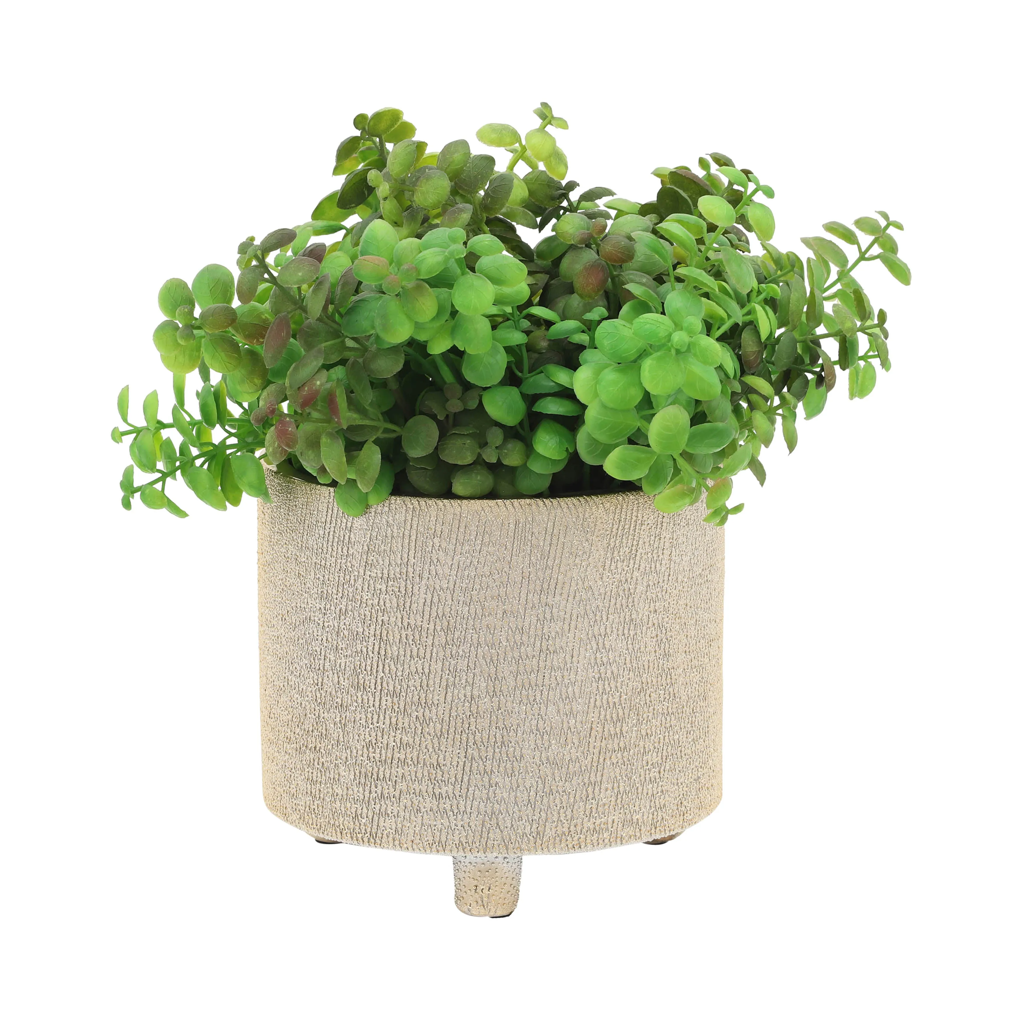 CER, S/2 6/8" FOOTED SCRATCHED PLANTERS, CHAMPAGNE