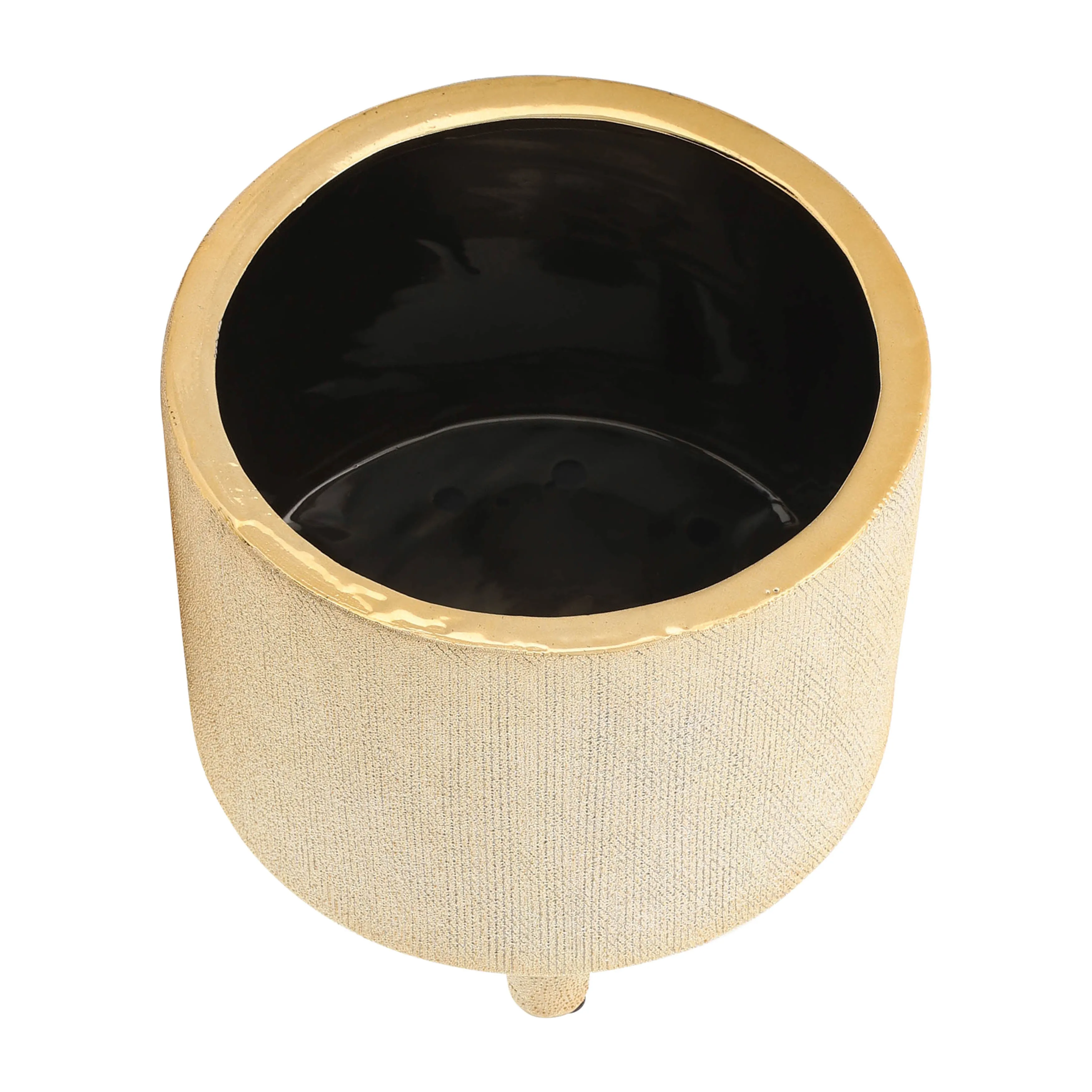 CER, S/2 6/8" FOOTED SCRATCHED PLANTERS, CHAMPAGNE