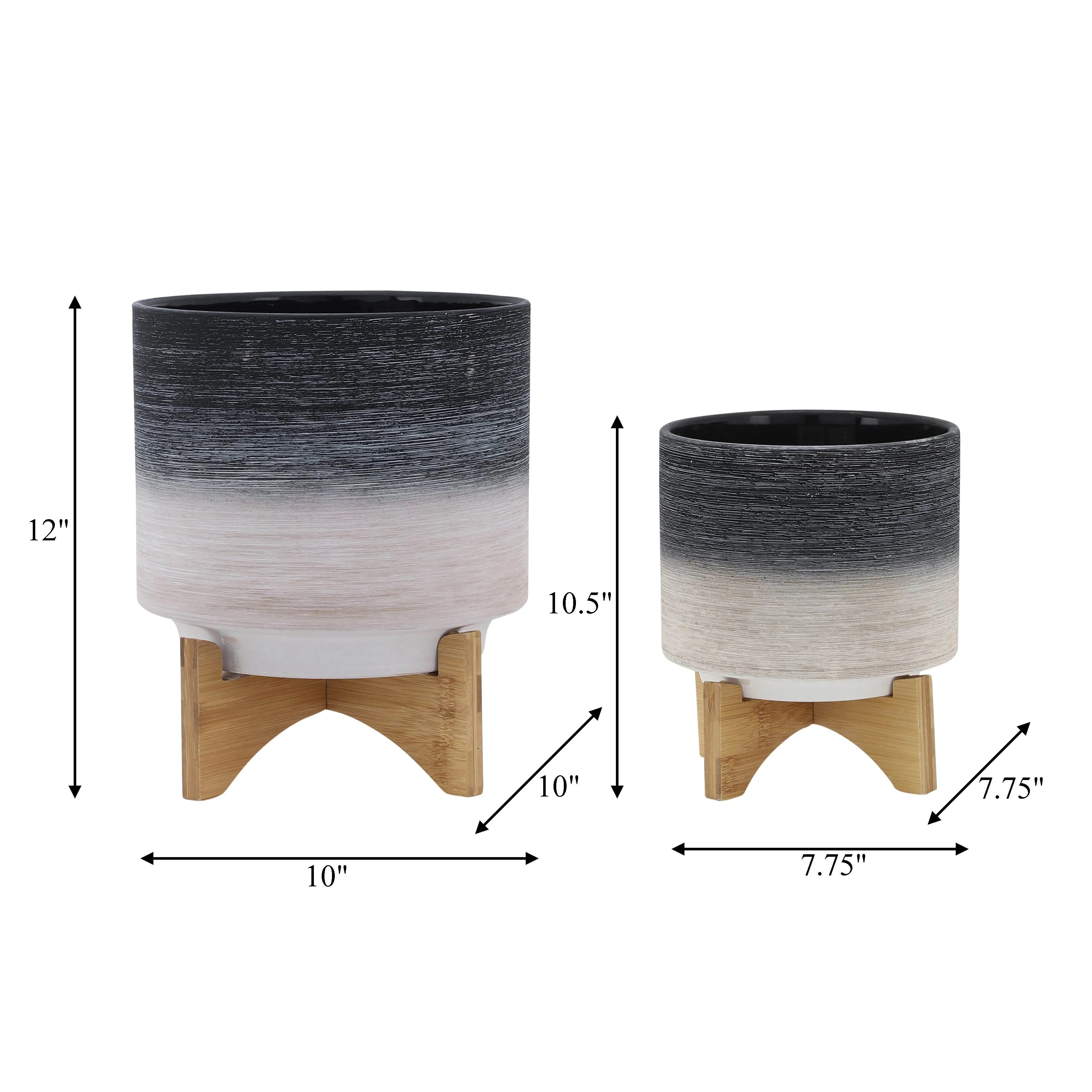 CER, S/2 8/10" PLANTER ON WOODEN STAND, GRAY