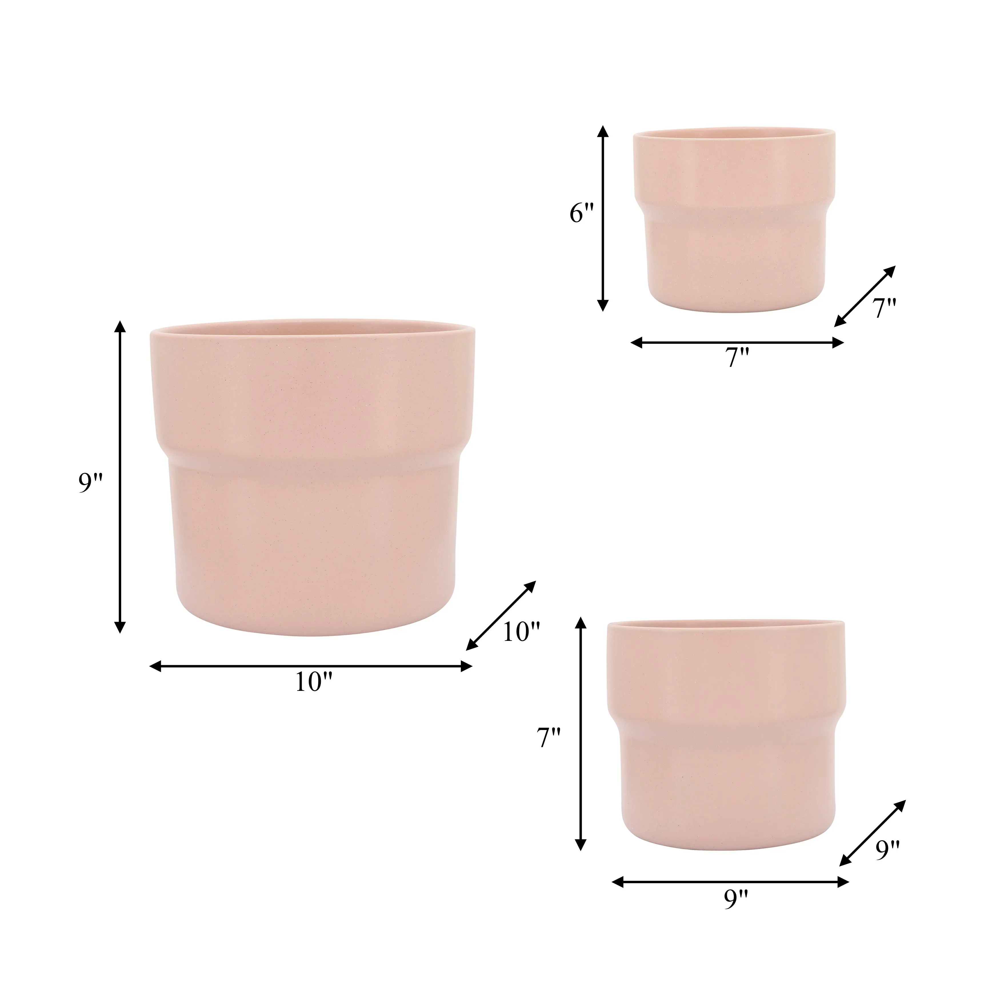 Cer, S/3 7/9/10"D Mushroom Planters, Blush