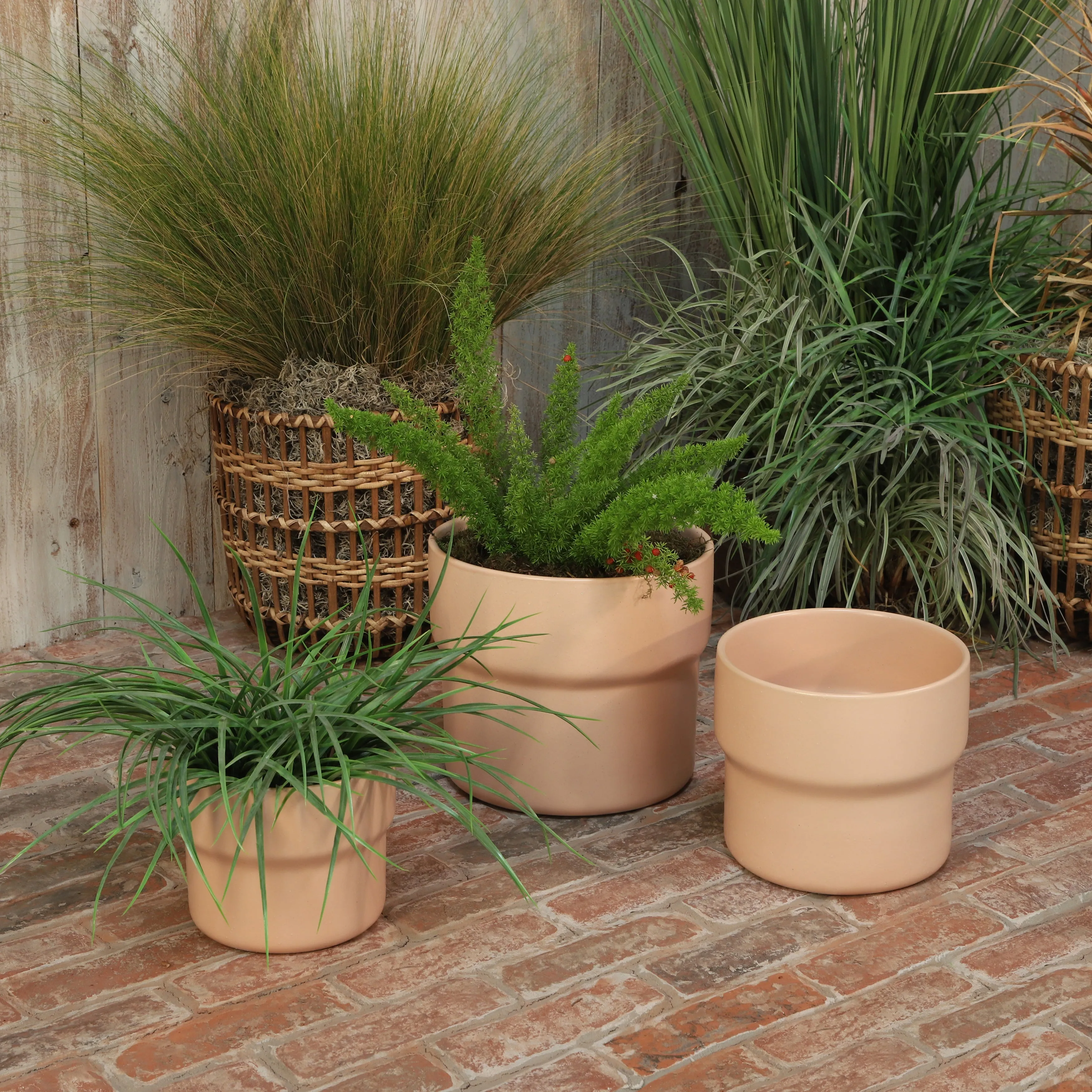 Cer, S/3 7/9/10"D Mushroom Planters, Blush