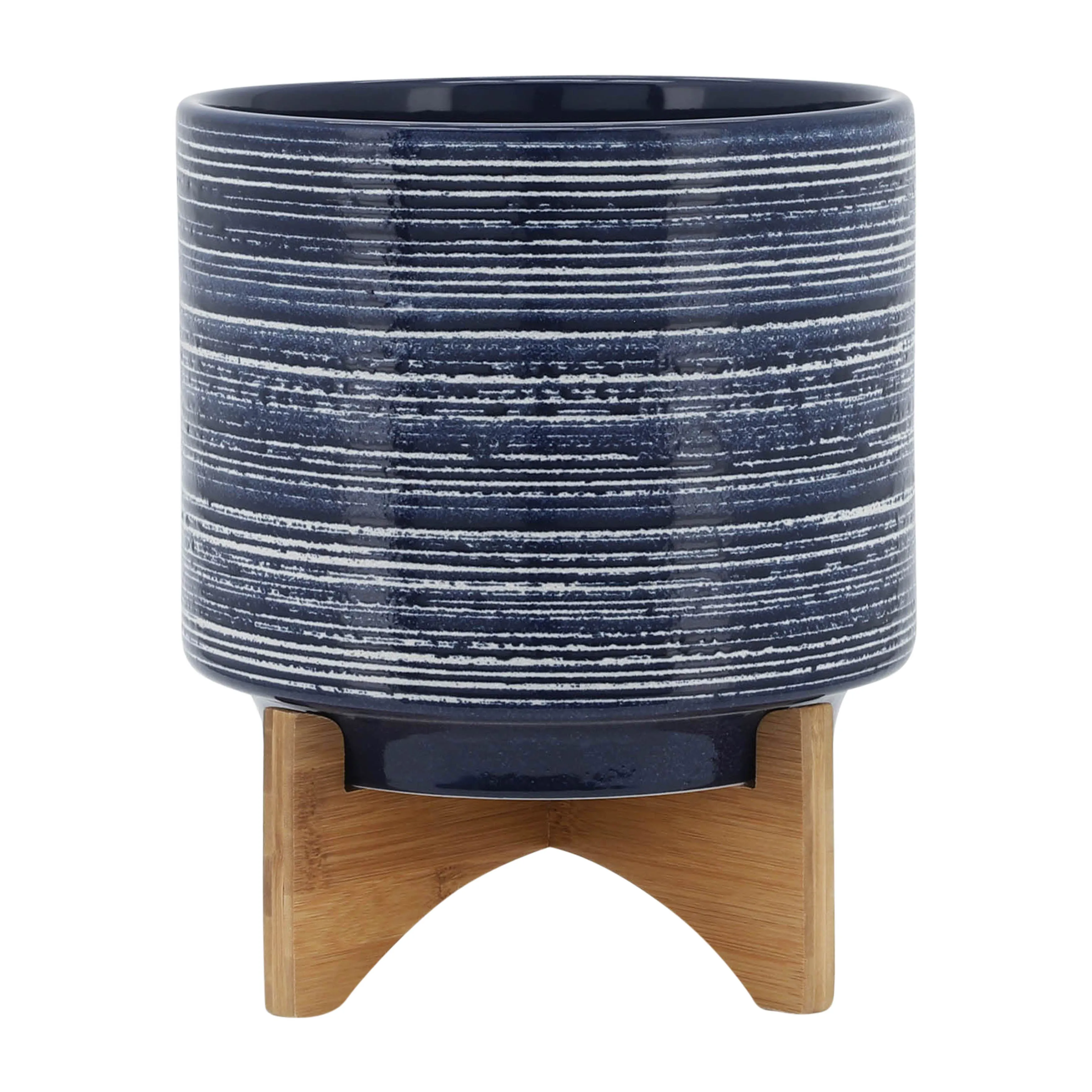 CERAMIC 10" PLANTER ON STAND, BLUE