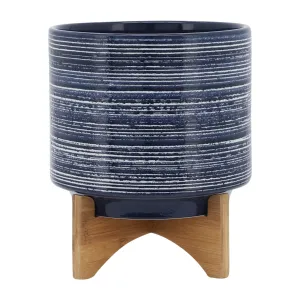 CERAMIC 10" PLANTER ON STAND, BLUE