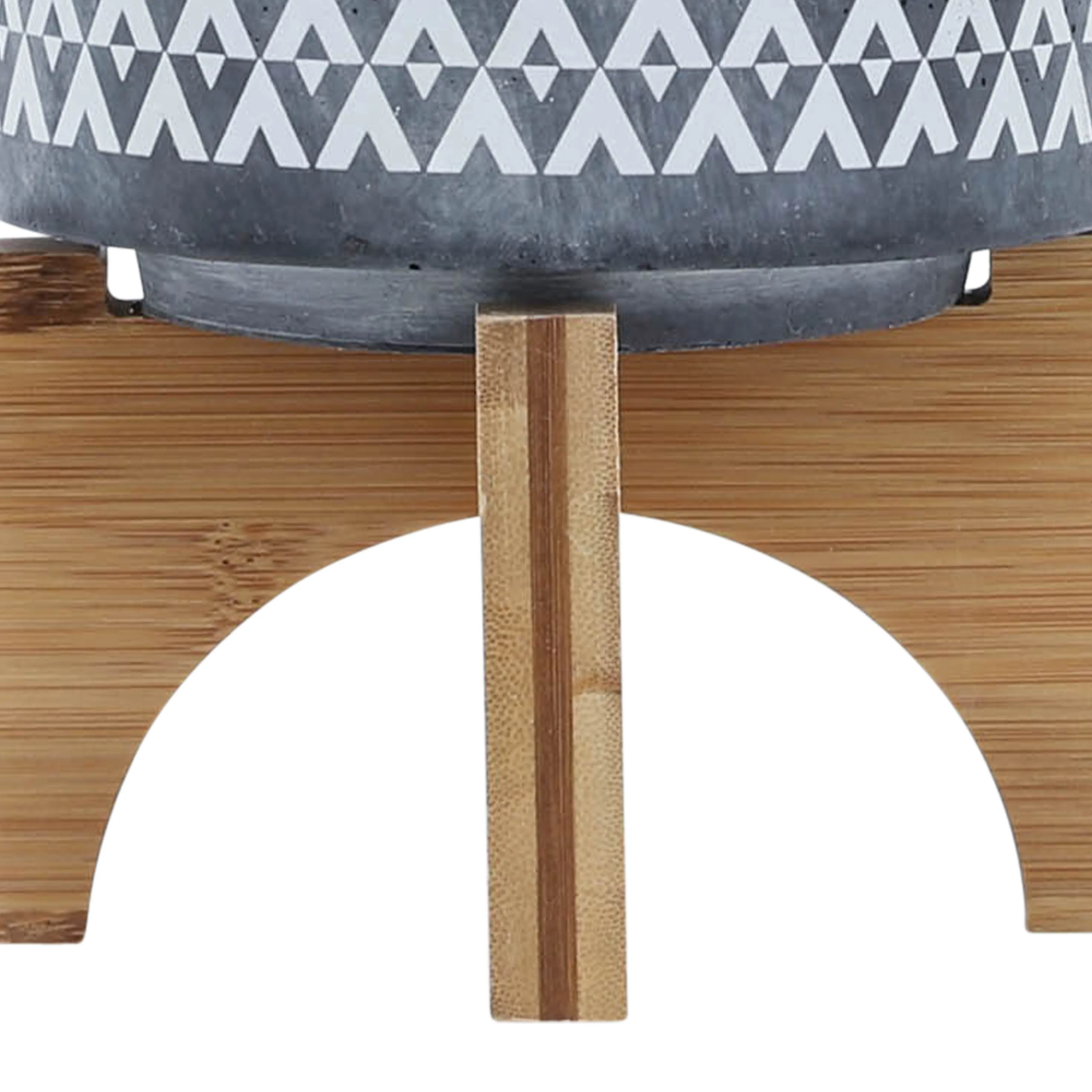 CERAMIC 5" AZTEC PLANTER ON WOODEN STAND, GRAY
