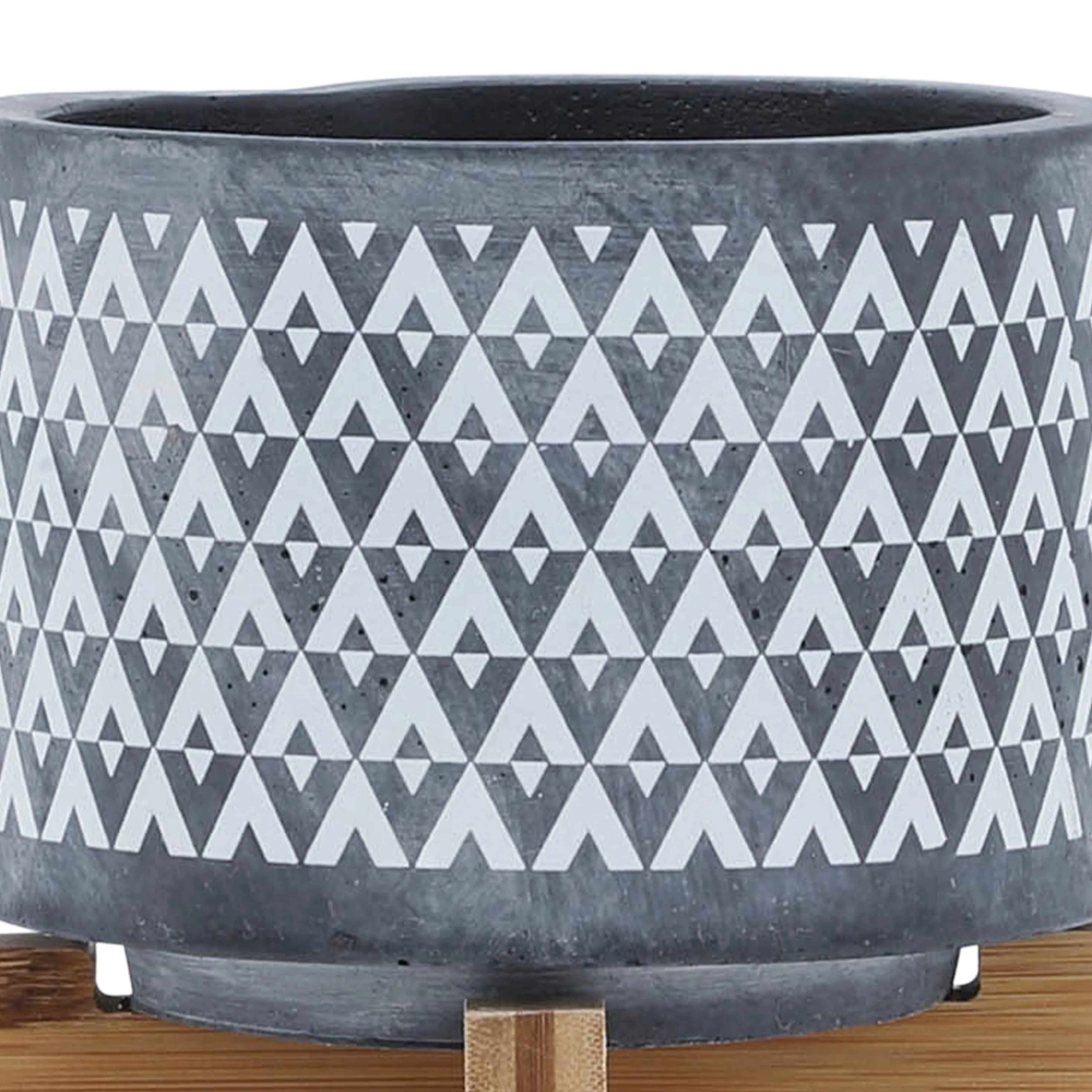CERAMIC 5" AZTEC PLANTER ON WOODEN STAND, GRAY