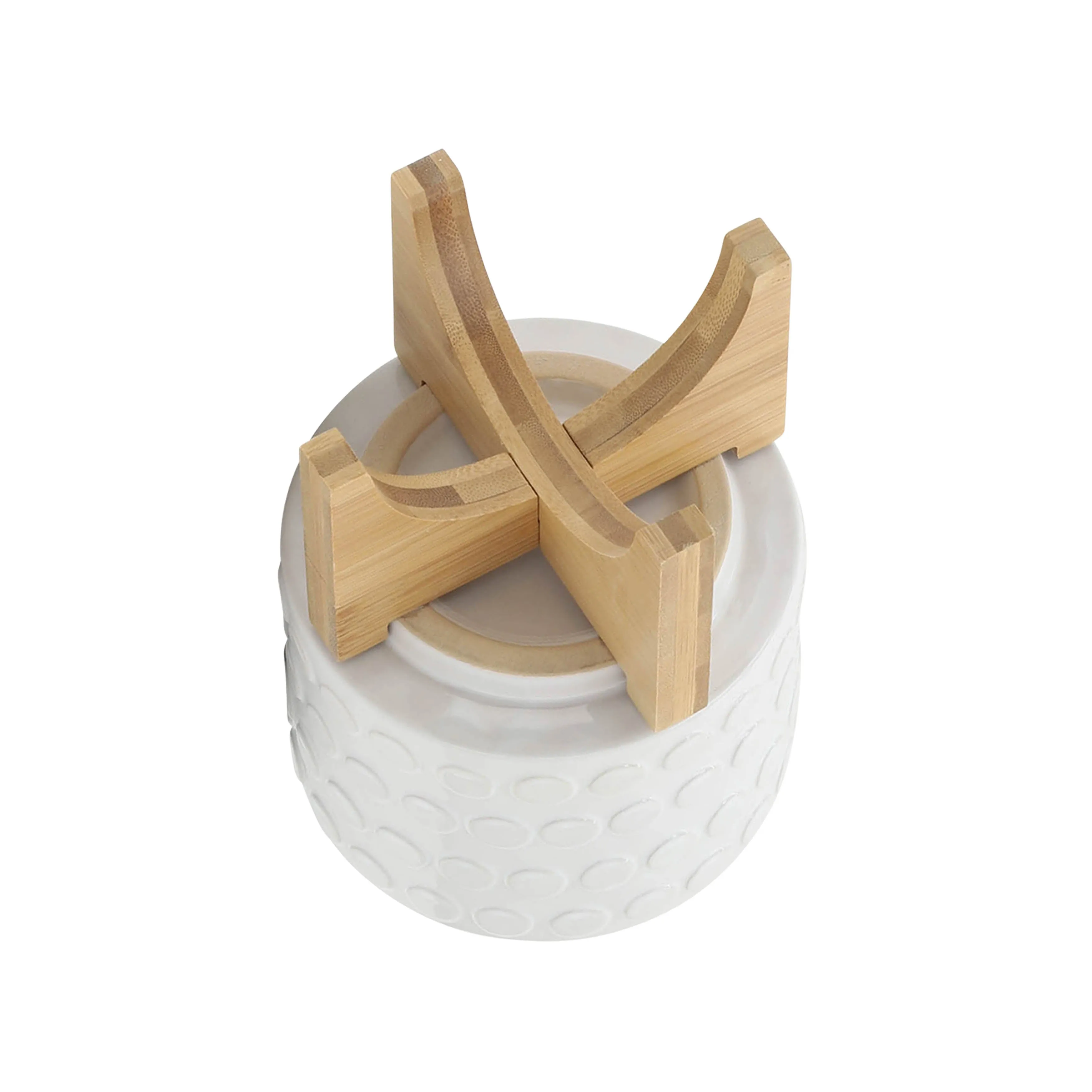 CERAMIC 5" PLANTER ON WOODEN STAND, WHITE