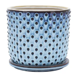 CERAMIC 6" DOTTED PLANTER W/ SAUCER, BLUE