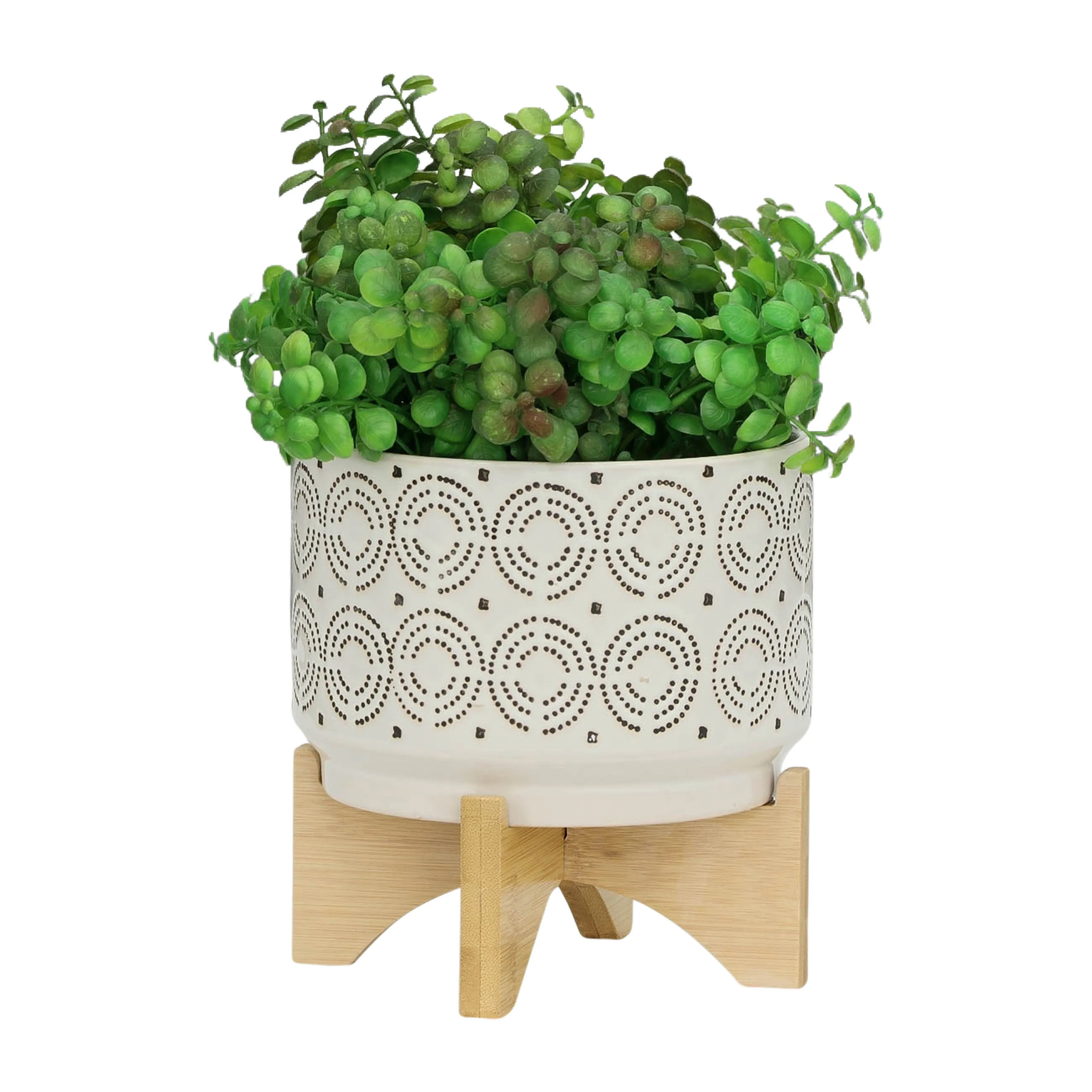 CERAMIC 7" SWIRL PLANTER ON STAND, IVORY