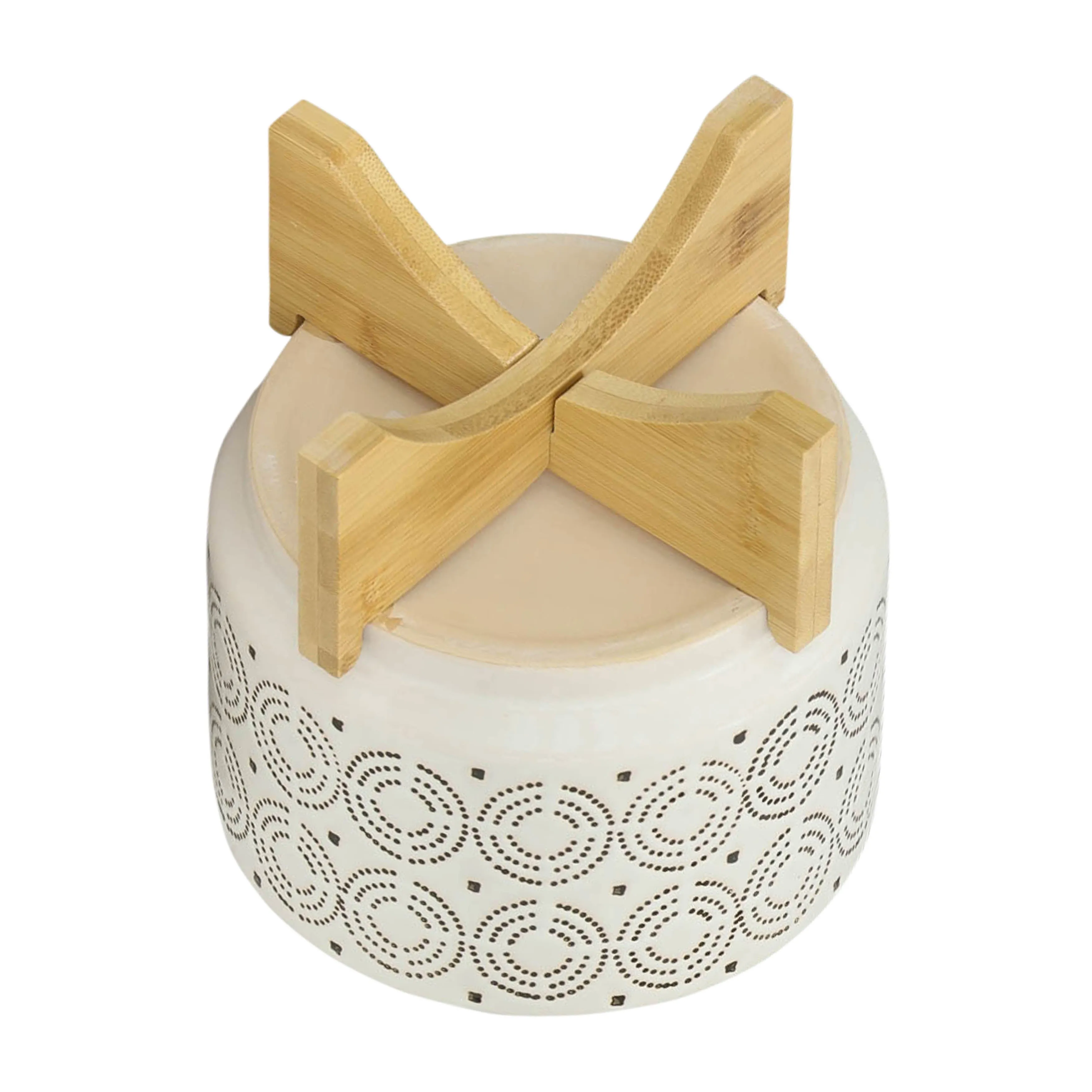 CERAMIC 7" SWIRL PLANTER ON STAND, IVORY