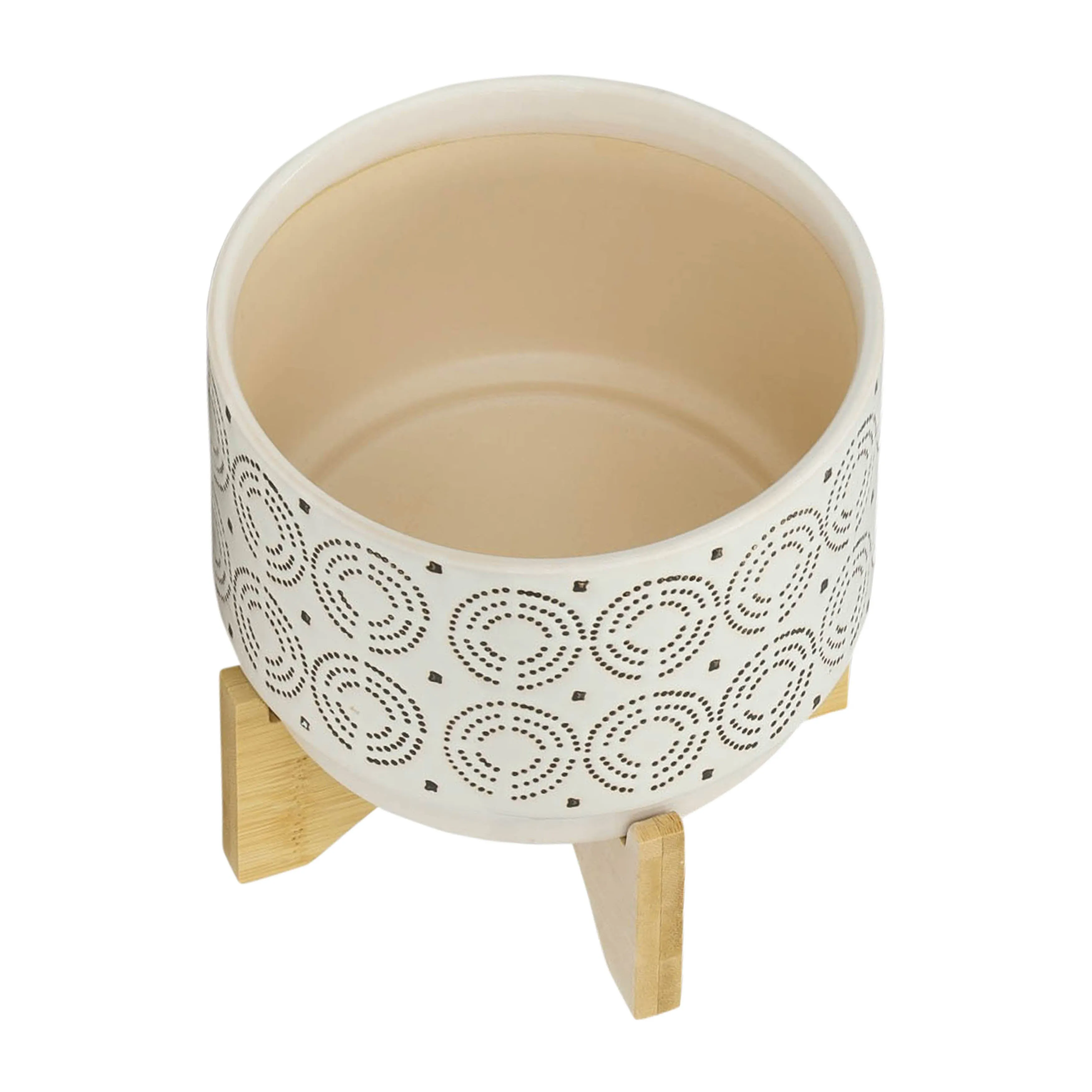 CERAMIC 7" SWIRL PLANTER ON STAND, IVORY
