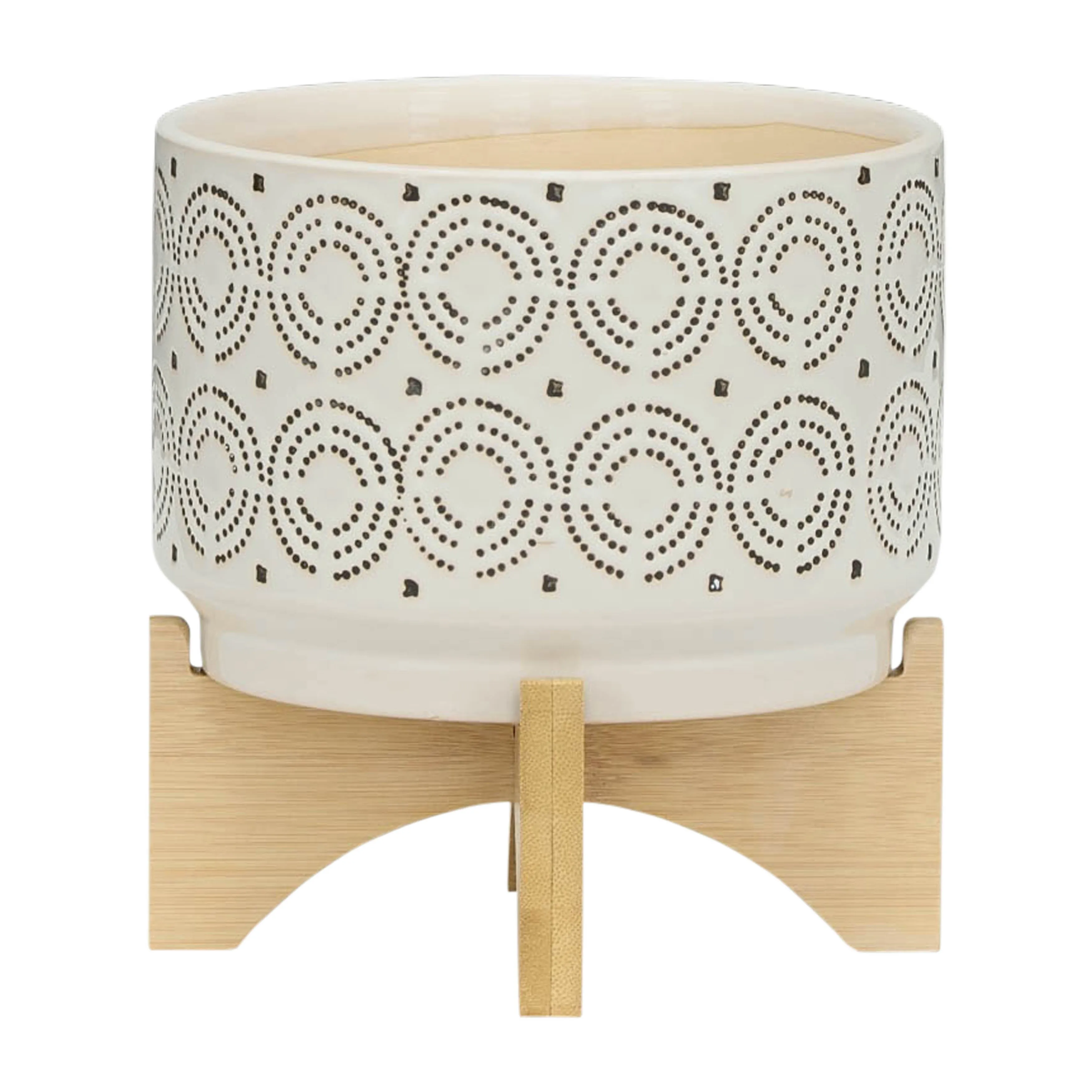 CERAMIC 7" SWIRL PLANTER ON STAND, IVORY
