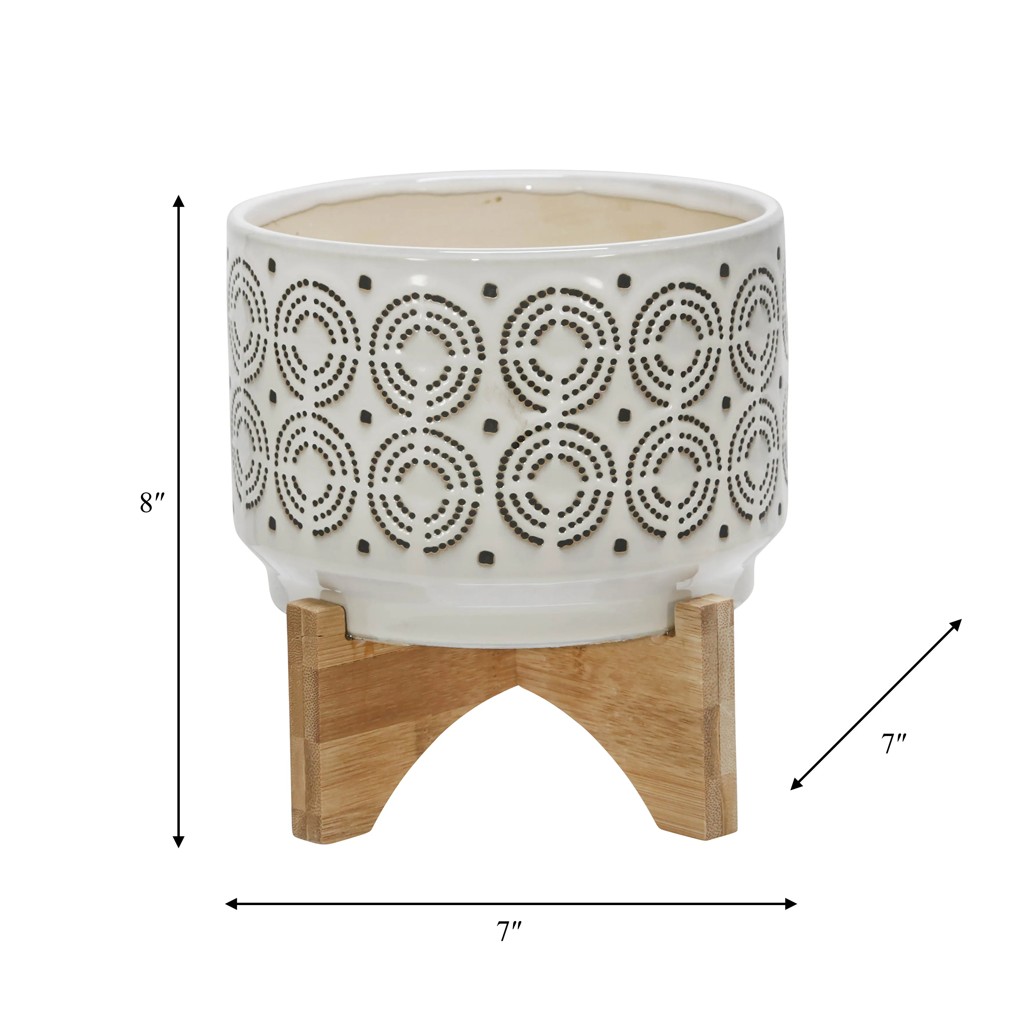 CERAMIC 7" SWIRL PLANTER ON STAND, IVORY